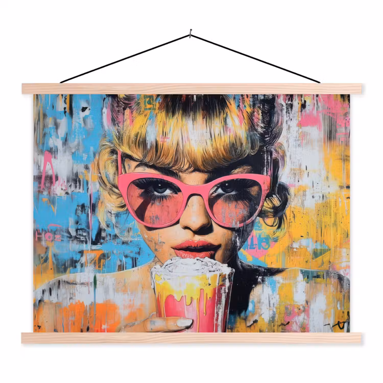 Zonnebril - Vrouw - Kleurrijk - Verfspetters textielposter latten blank klein -3d