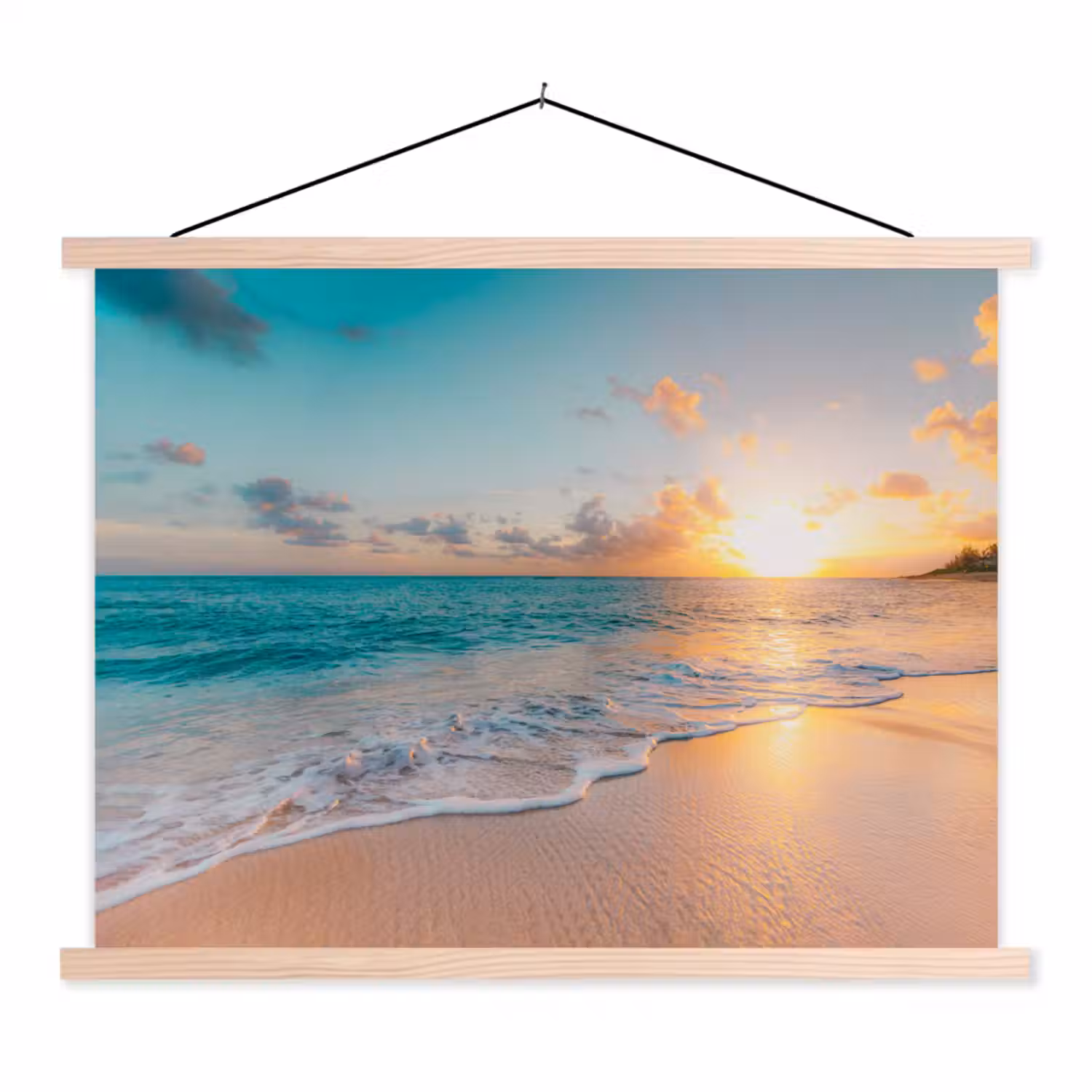 Zonsondergang - Strand - Zee - Zomer - Blauw textielposter latten blank klein -3d