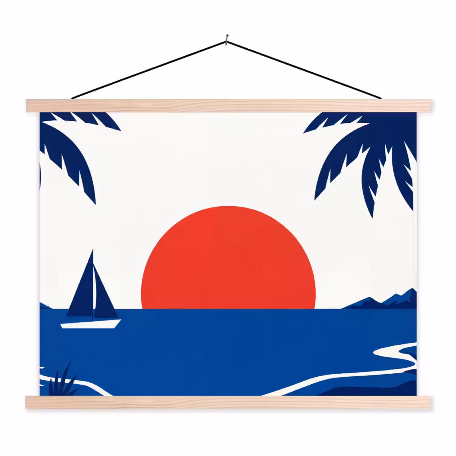 Zonsondergang - Zee - Palmboom - Tropisch - Modern textielposter latten blank klein -3d
