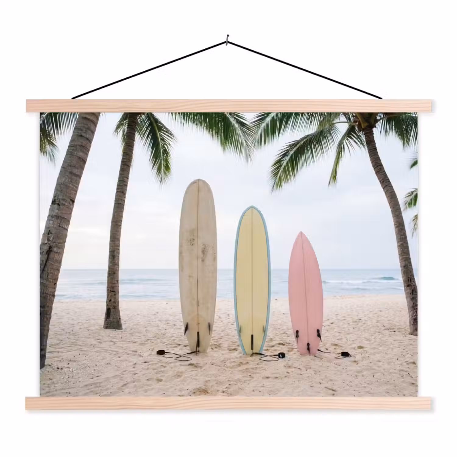 Surfboard - Palmbomen - Kleurrijk textielposter latten blank klein -3d