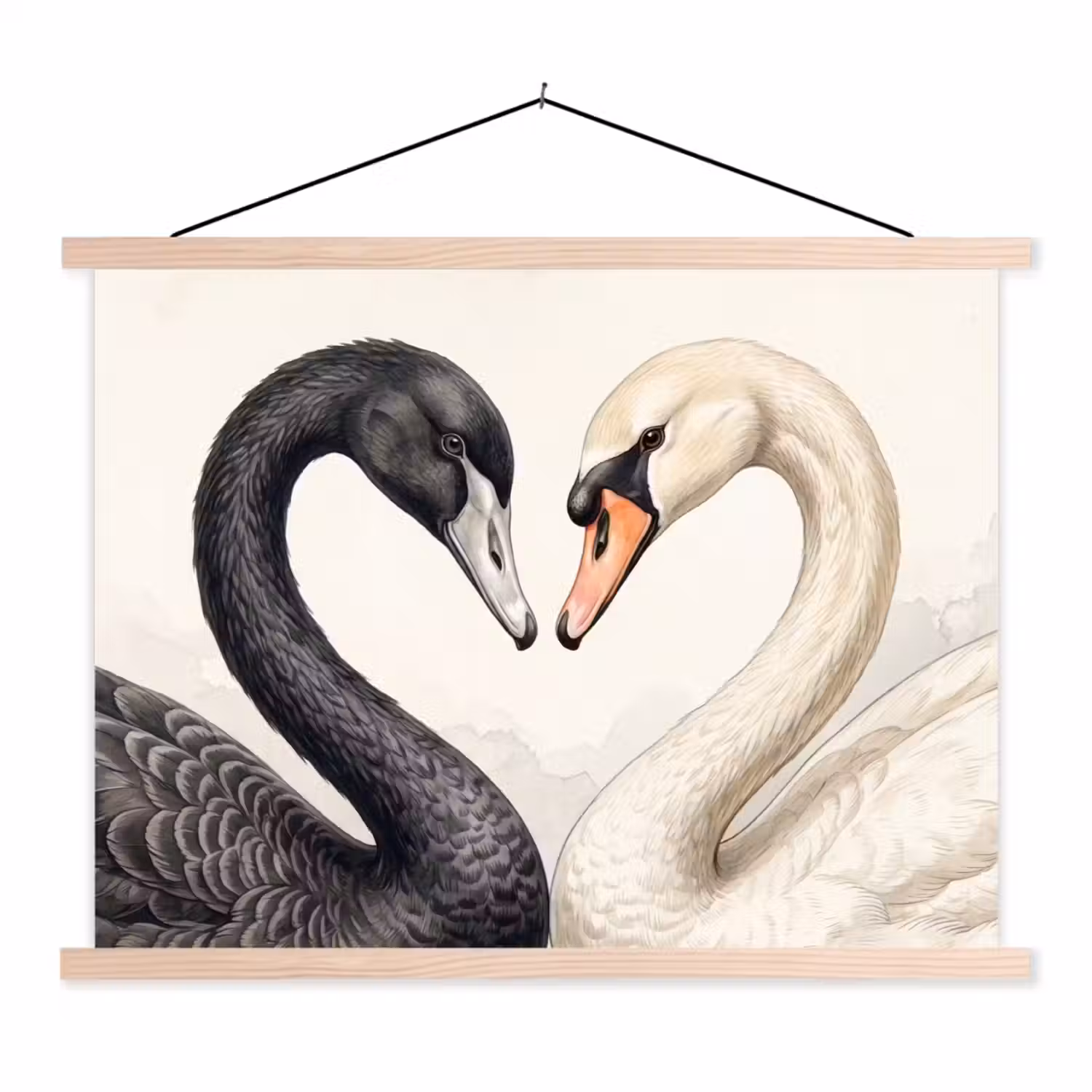 Zwanen - Hartvorm - Dieren textielposter latten blank klein -3d