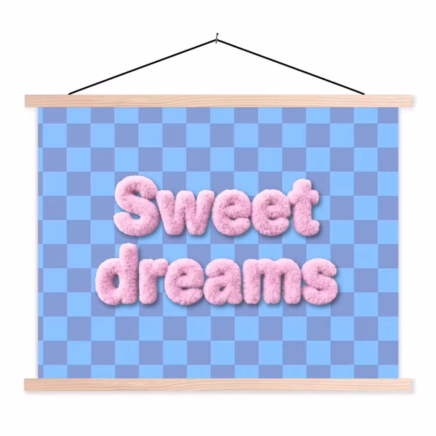 Sweet dreams - Vierkanten - Roze - Blauw textielposter latten blank klein -3d