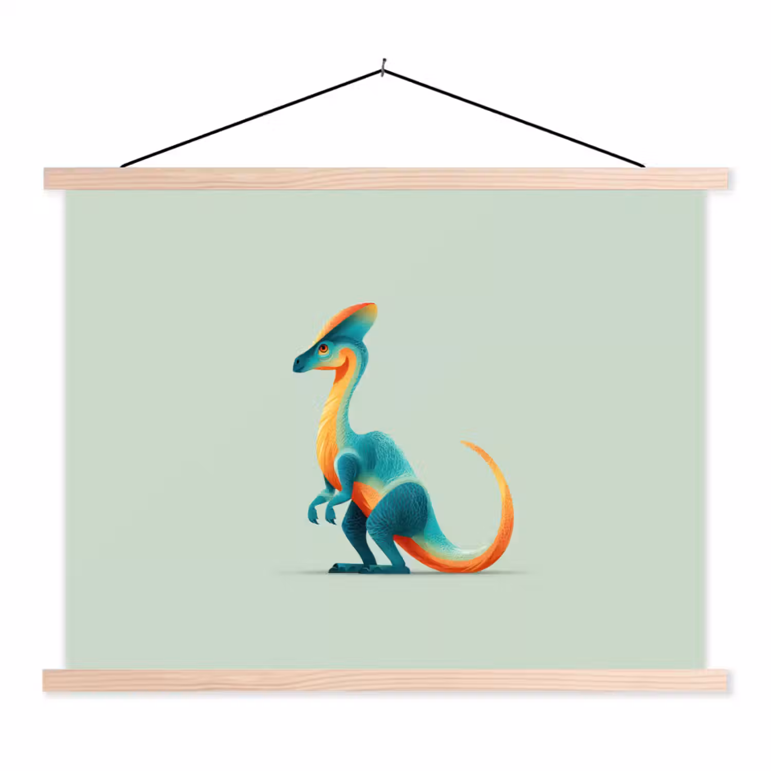 Staart - Dino - Minimalistisch - Blauw textielposter latten blank klein -3d