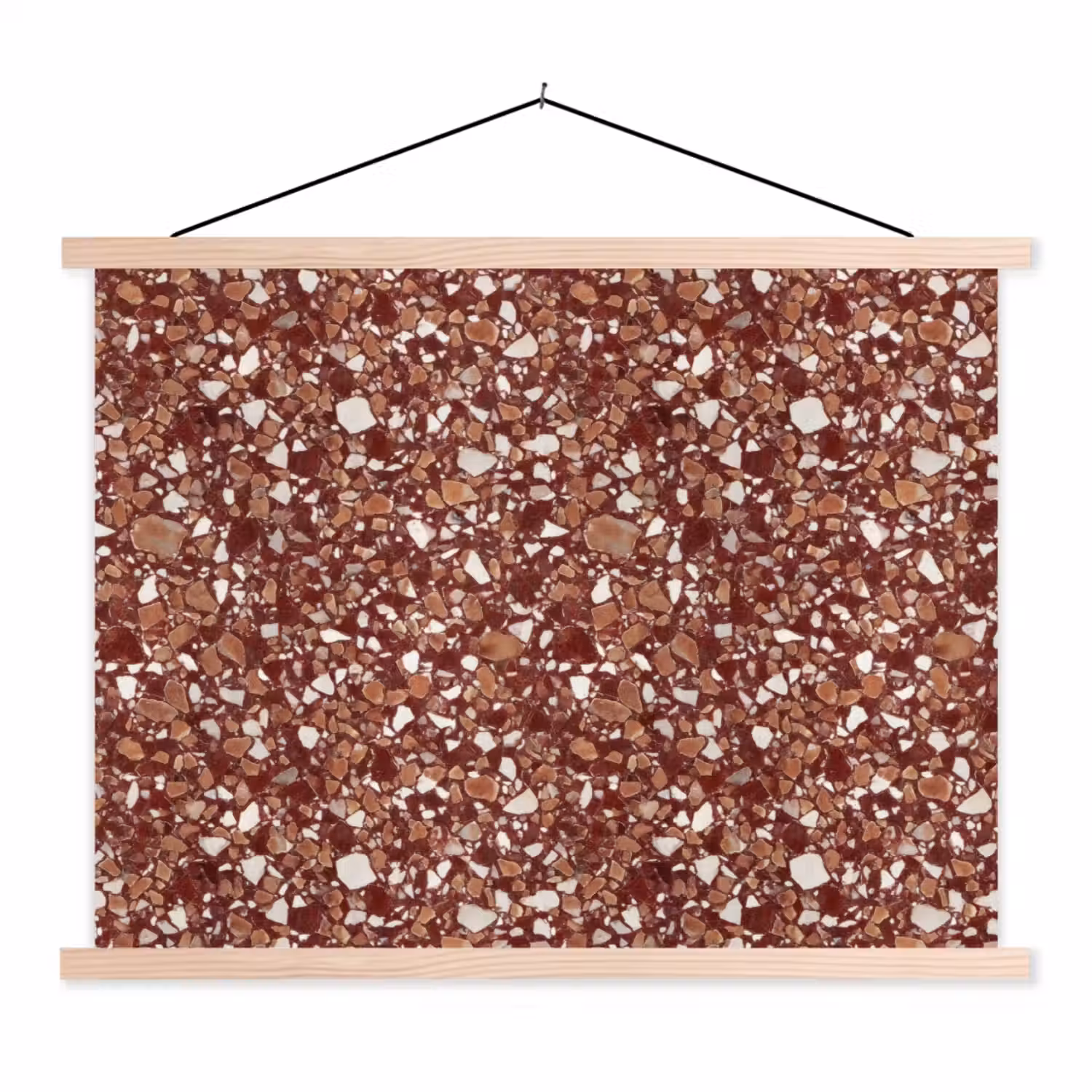 Terrazzo - Patroon - Steentextuur - Roodbruin textielposter latten blank klein 122 -3d