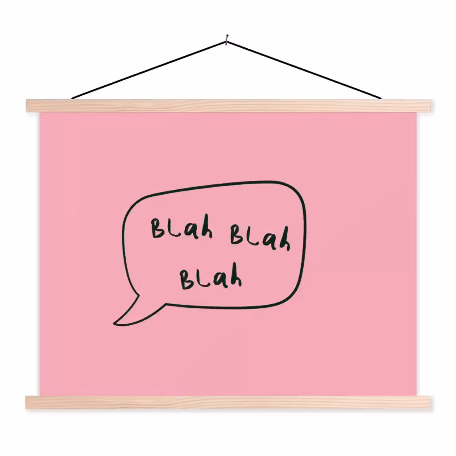 Tekstwolkje - BLAH BLAH BLAH - Roze textielposter latten blank klein -3d