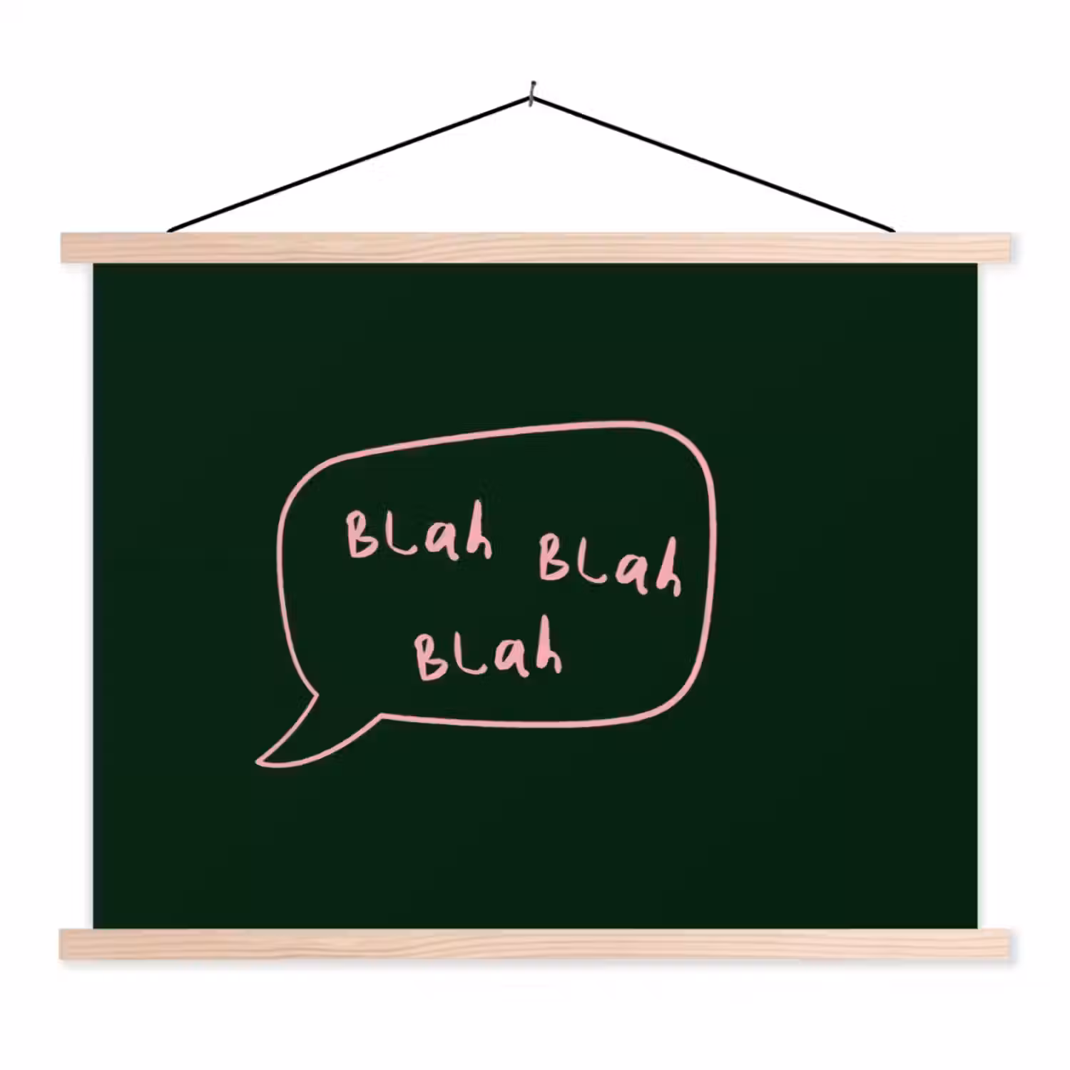 Tekstwolkje - Donkergroen - BLAH BLAH BLAH textielposter latten blank klein -3d