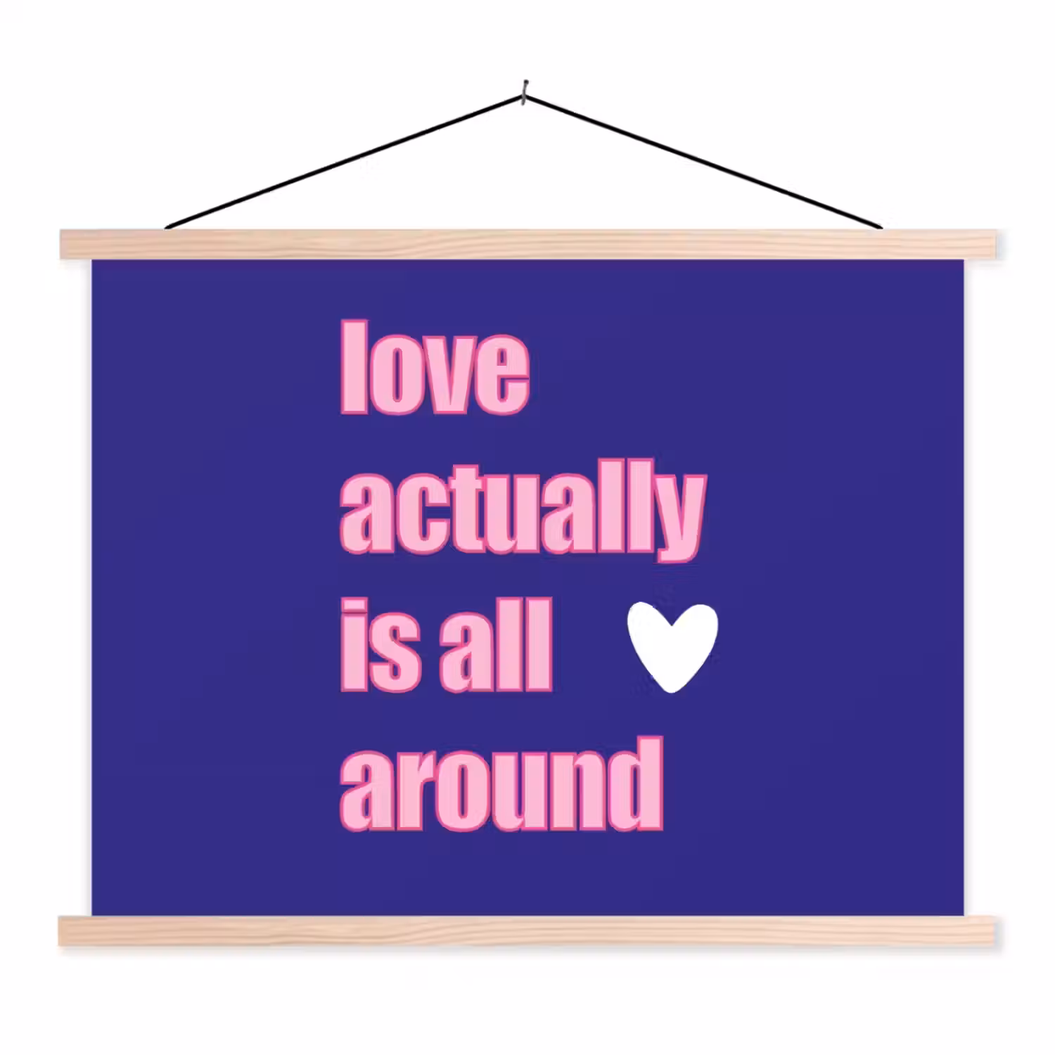 Tekst - Valentijn - Love - Blauw textielposter latten blank klein -3d