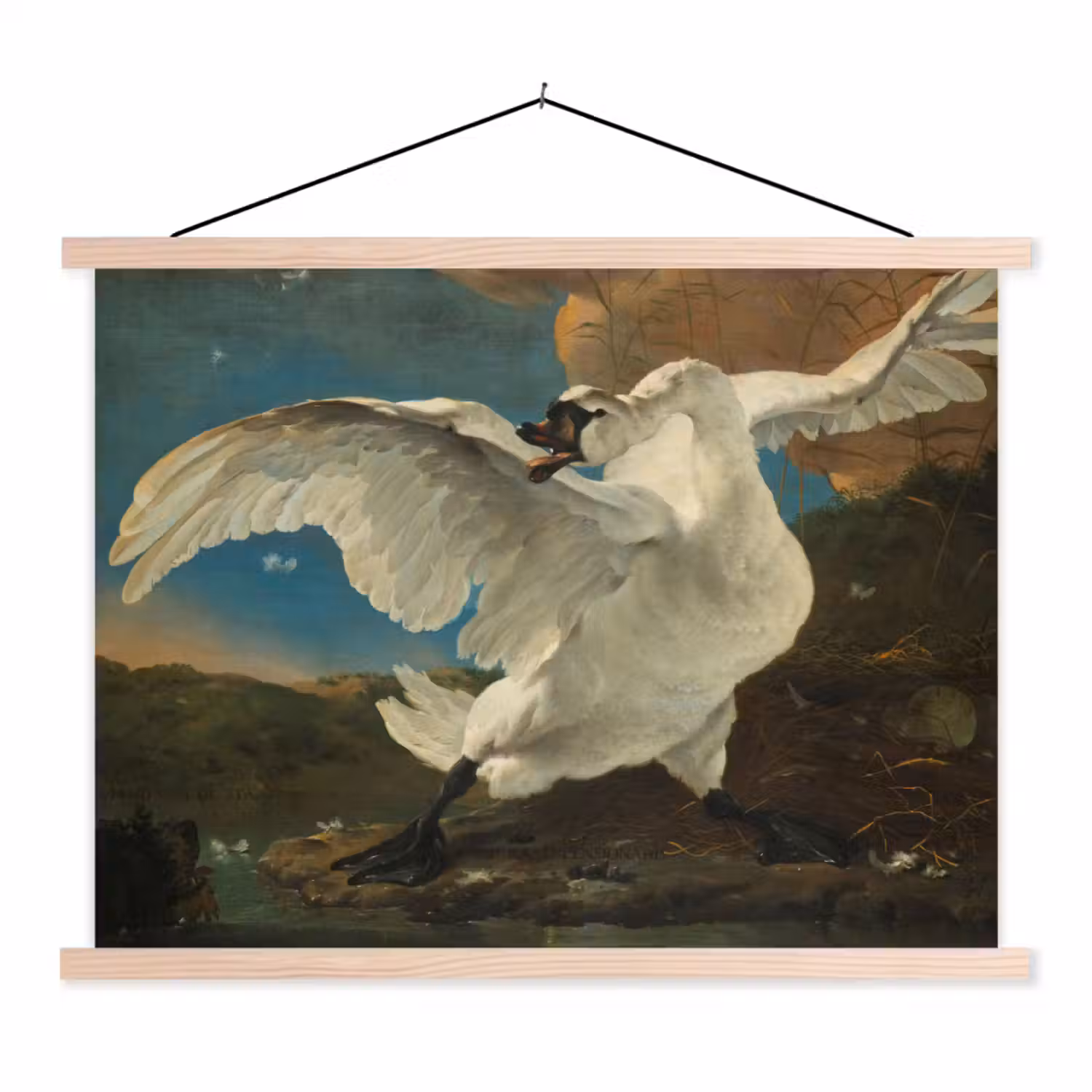 De bedreigde zwaan - Schilderij van Jan Asselijn textielposter latten blank klein -3d