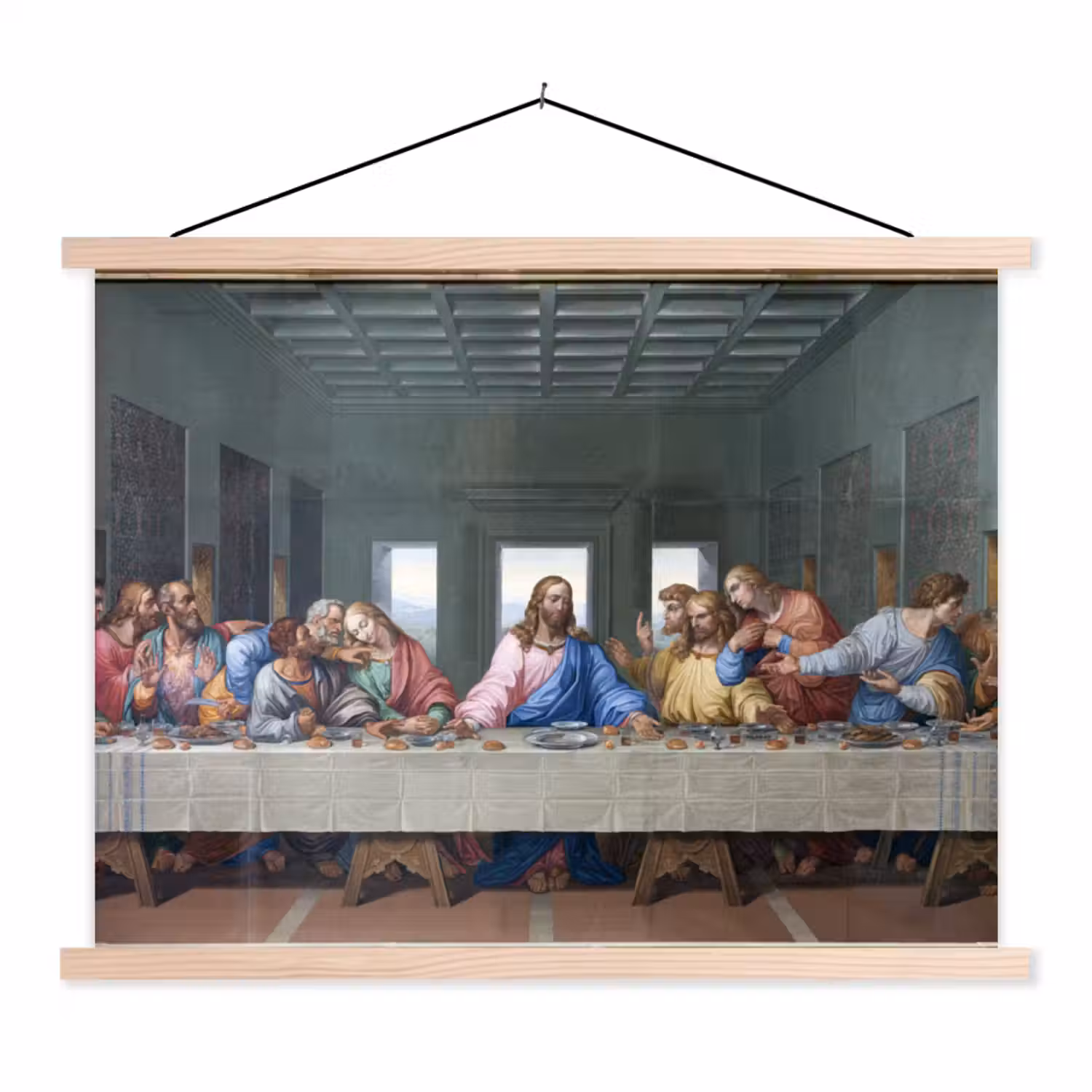 Het laatste avondmaal - Leonardo da Vinci textielposter latten blank klein -3d