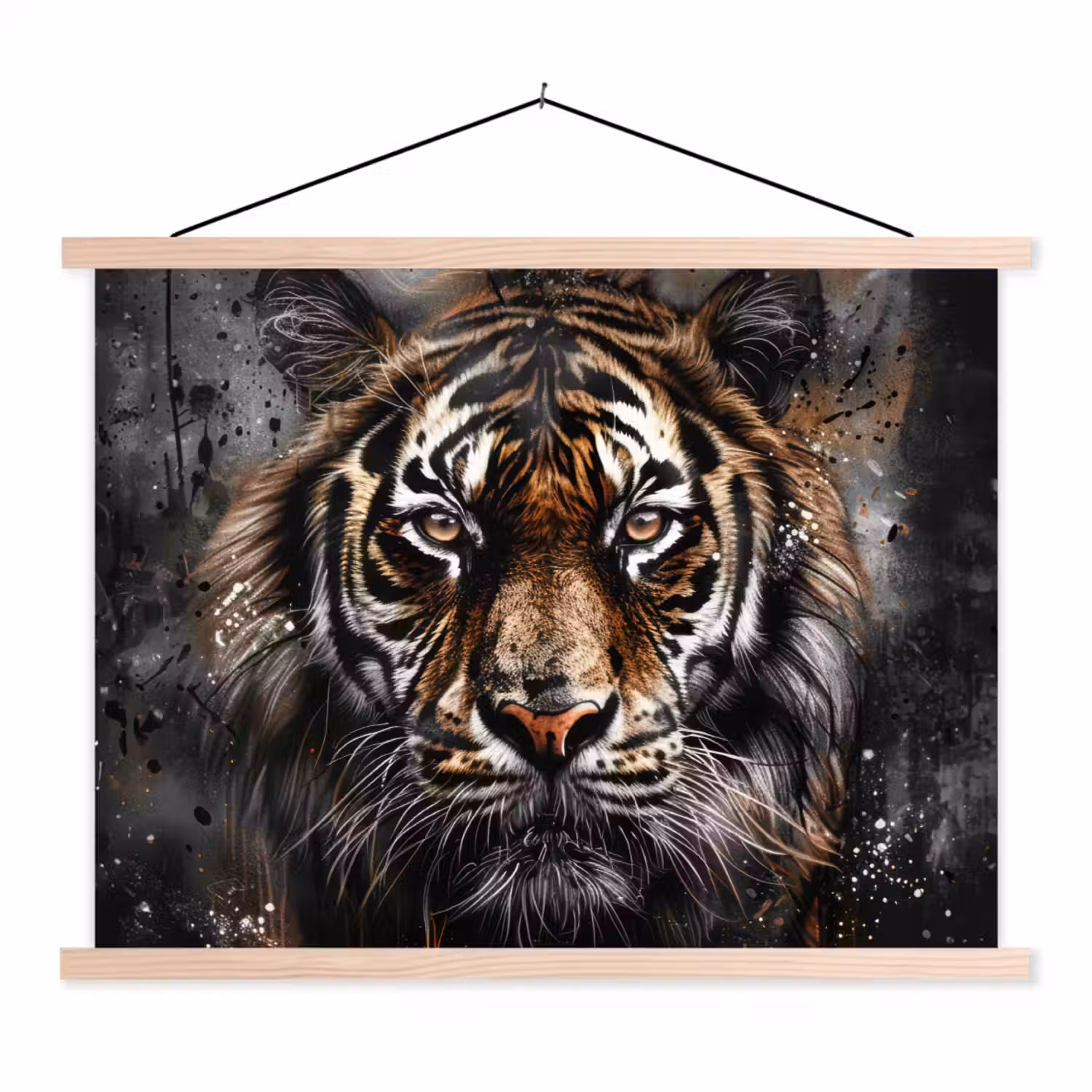 Tijger - Dieren - Portret - Luxe - Zwart textielposter latten blank klein -3d