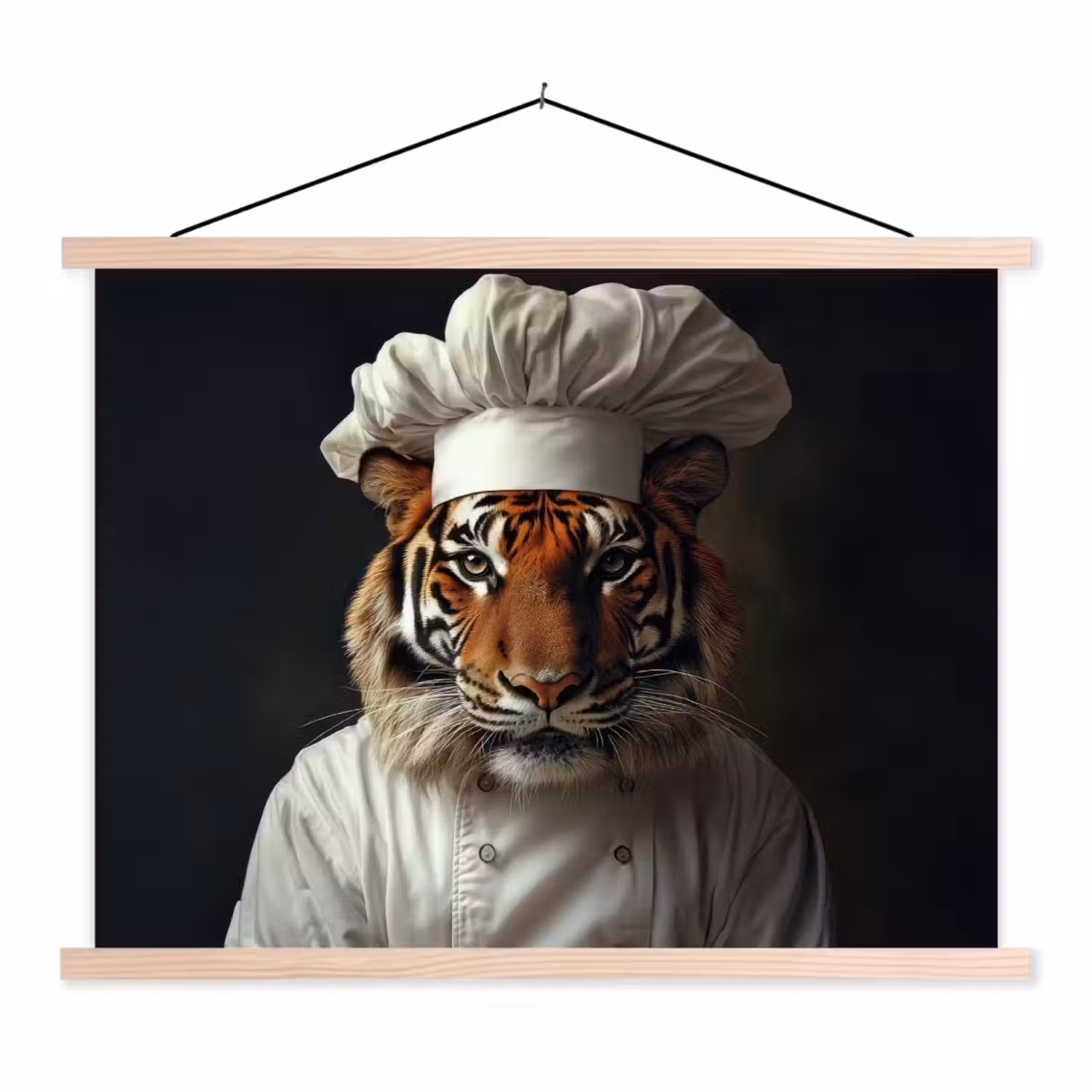 Tijger - Kokskleding - Bruin textielposter latten blank klein -3d