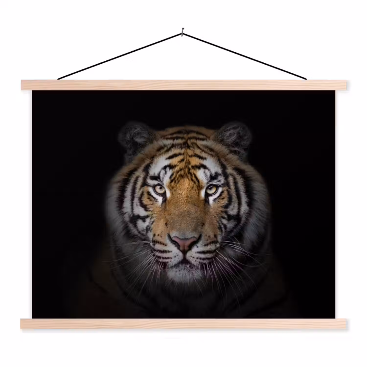 Tijger - Wilde dieren - Portret - Zwart - Dieren textielposter latten blank klein -3d