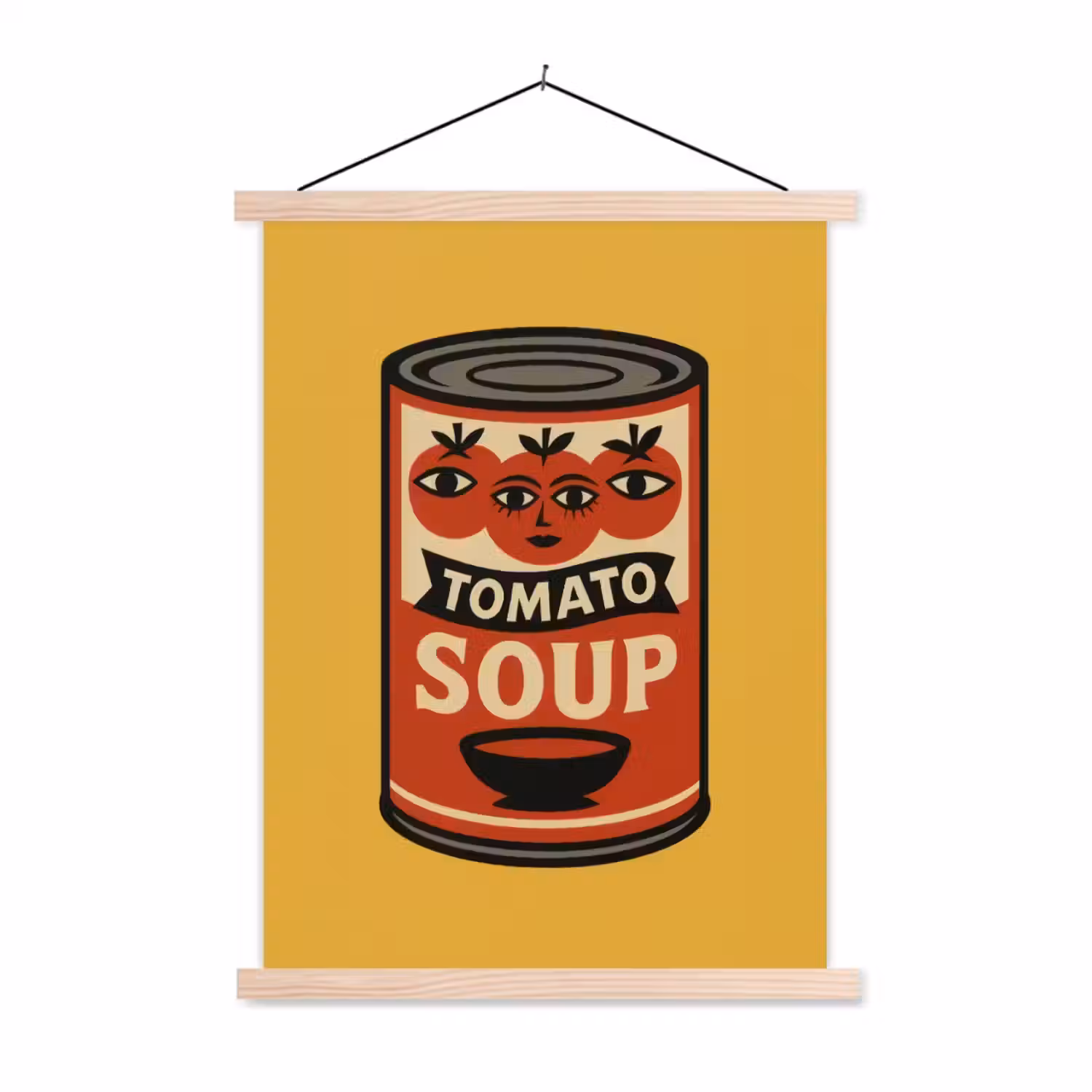 Tomatensoep - Gezichtje - Illustratie - Rood textielposter latten blank klein -3d