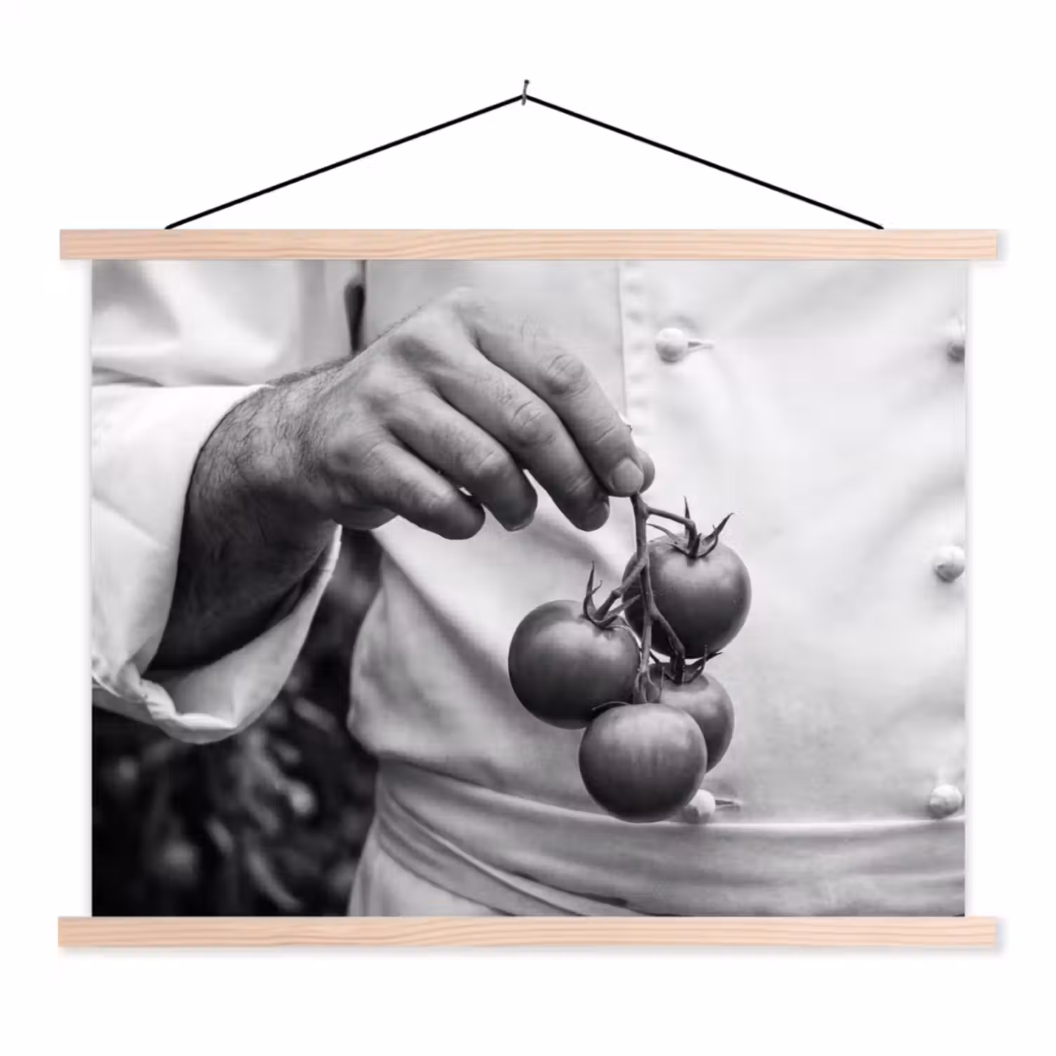 Tomaten - Chef - Zwart - Wit textielposter latten blank klein -3d