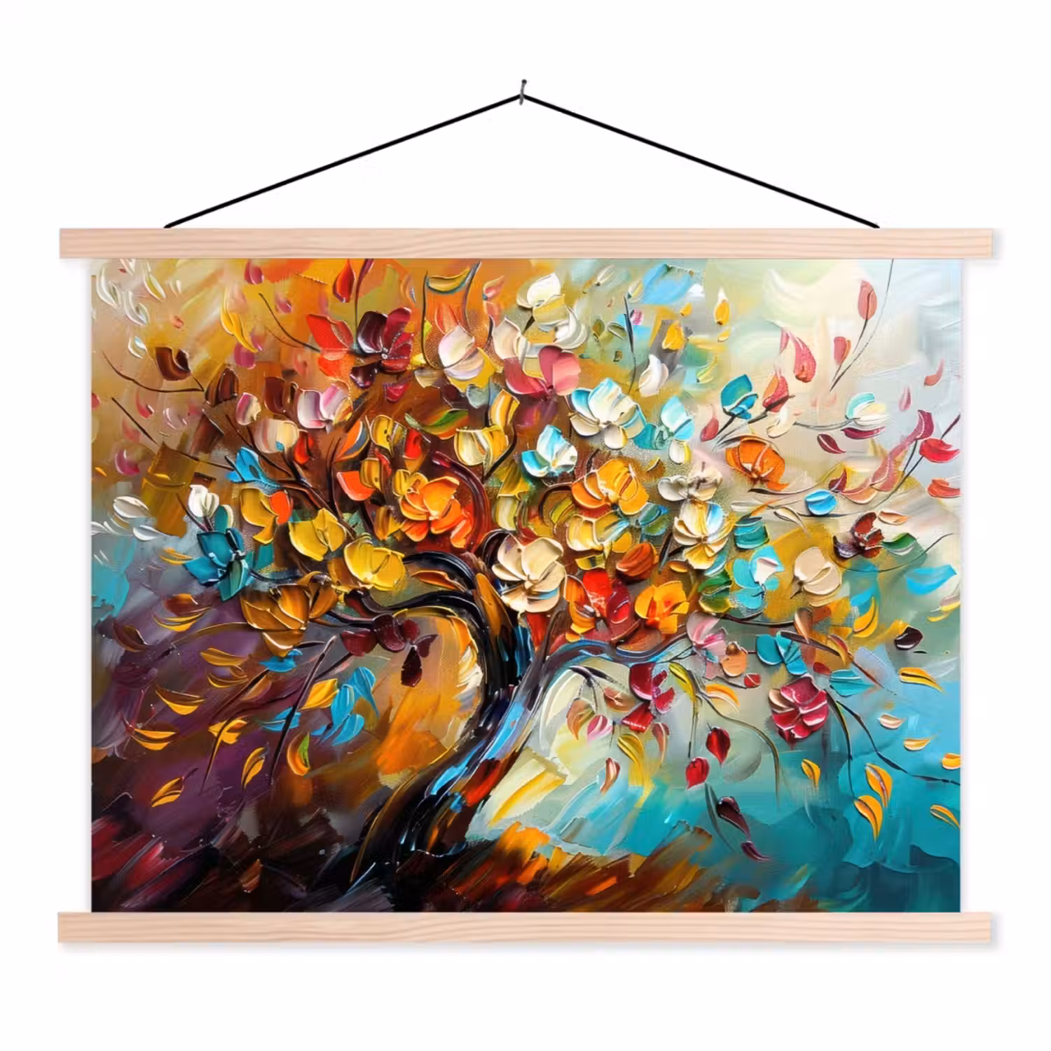 Boom - Abstract - Kleurrijk - Bloemen textielposter latten blank klein -3d