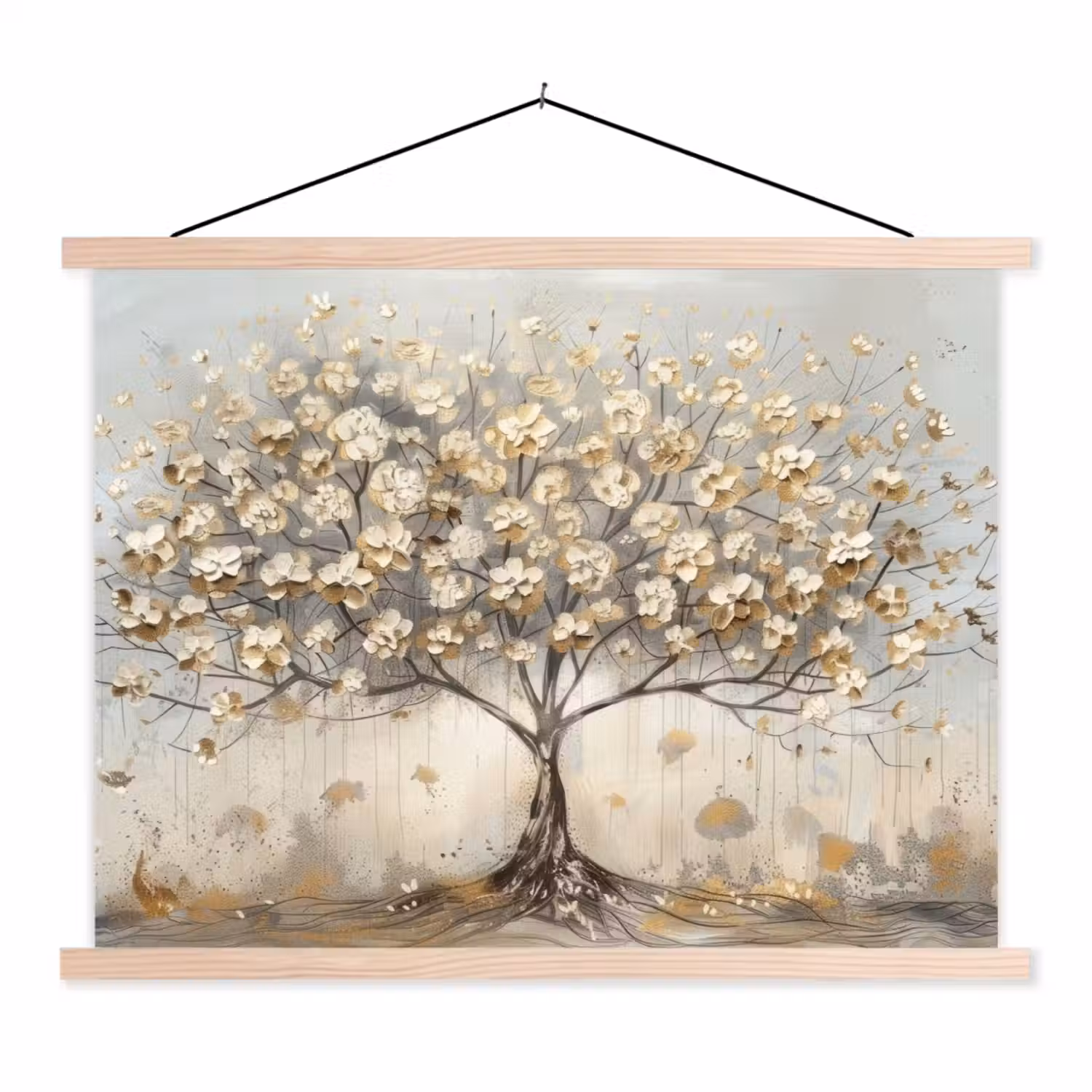 Boom - Beige - Goud - Verflook - Grijs textielposter latten blank klein -3d