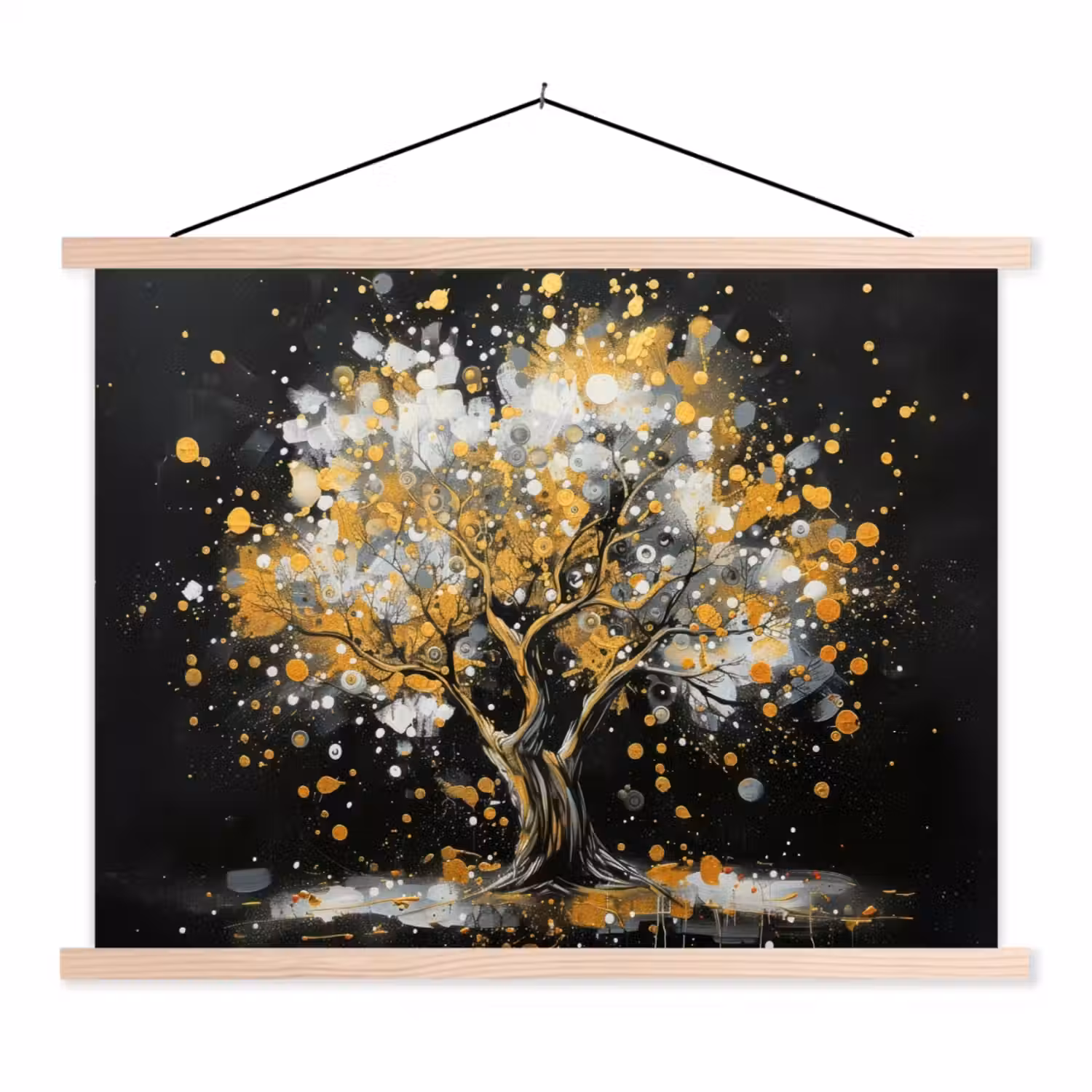 Boom - Zwart - Goud - Wit - Modern textielposter latten blank klein -3d
