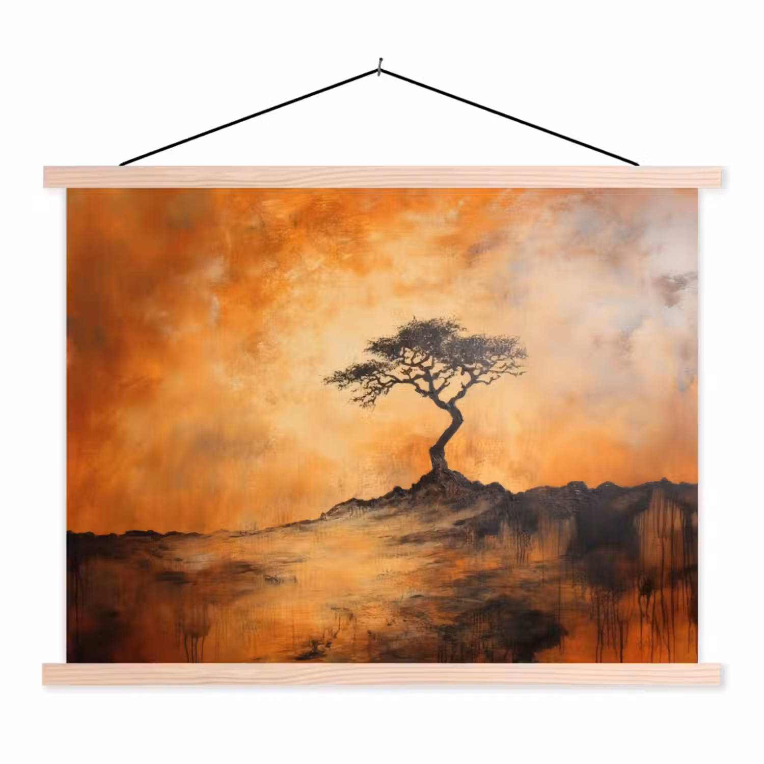 Boom - Landschap - Oranje textielposter latten blank klein -3d