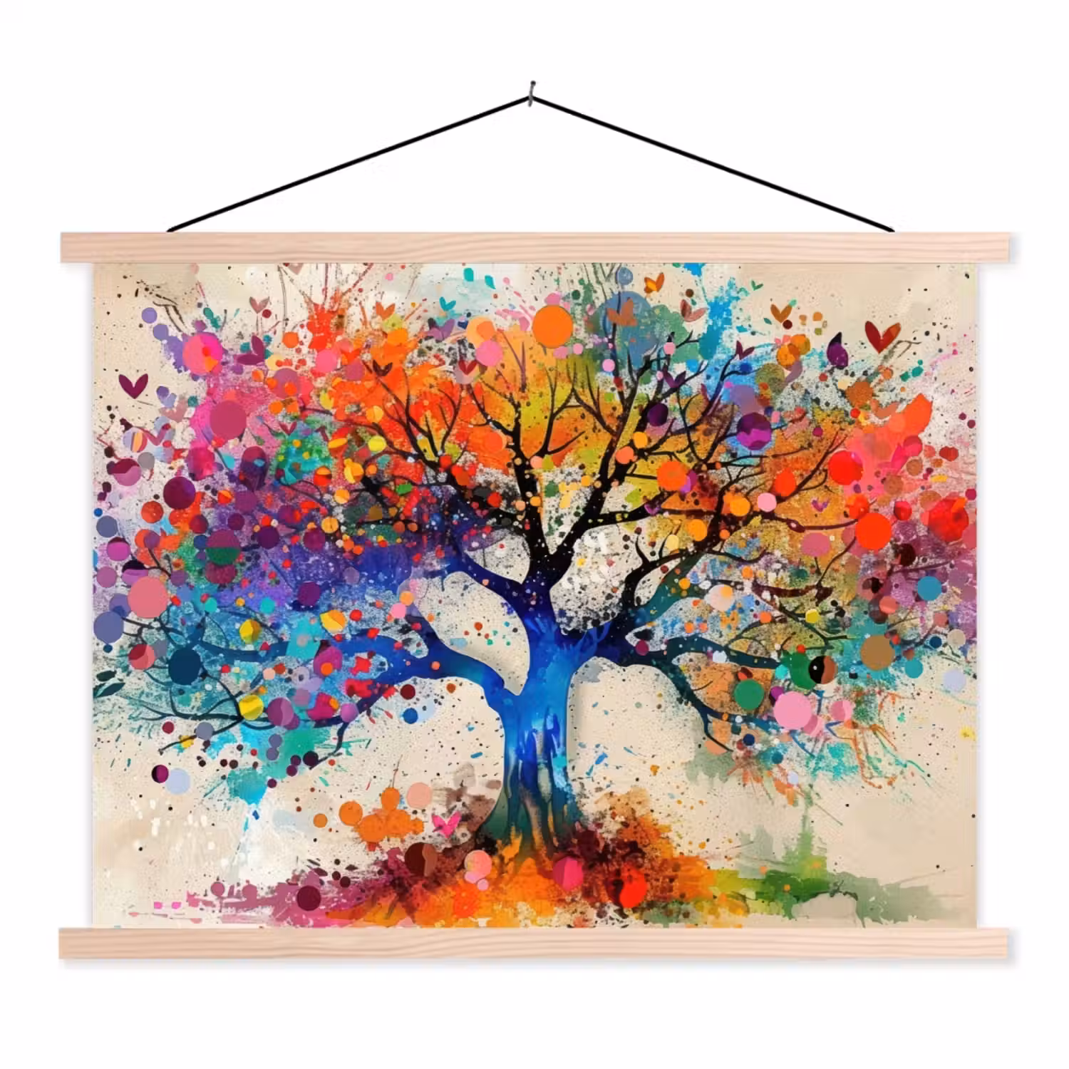 Levensboom - Natuur - Kleurrijk - Boom textielposter latten blank klein -3d