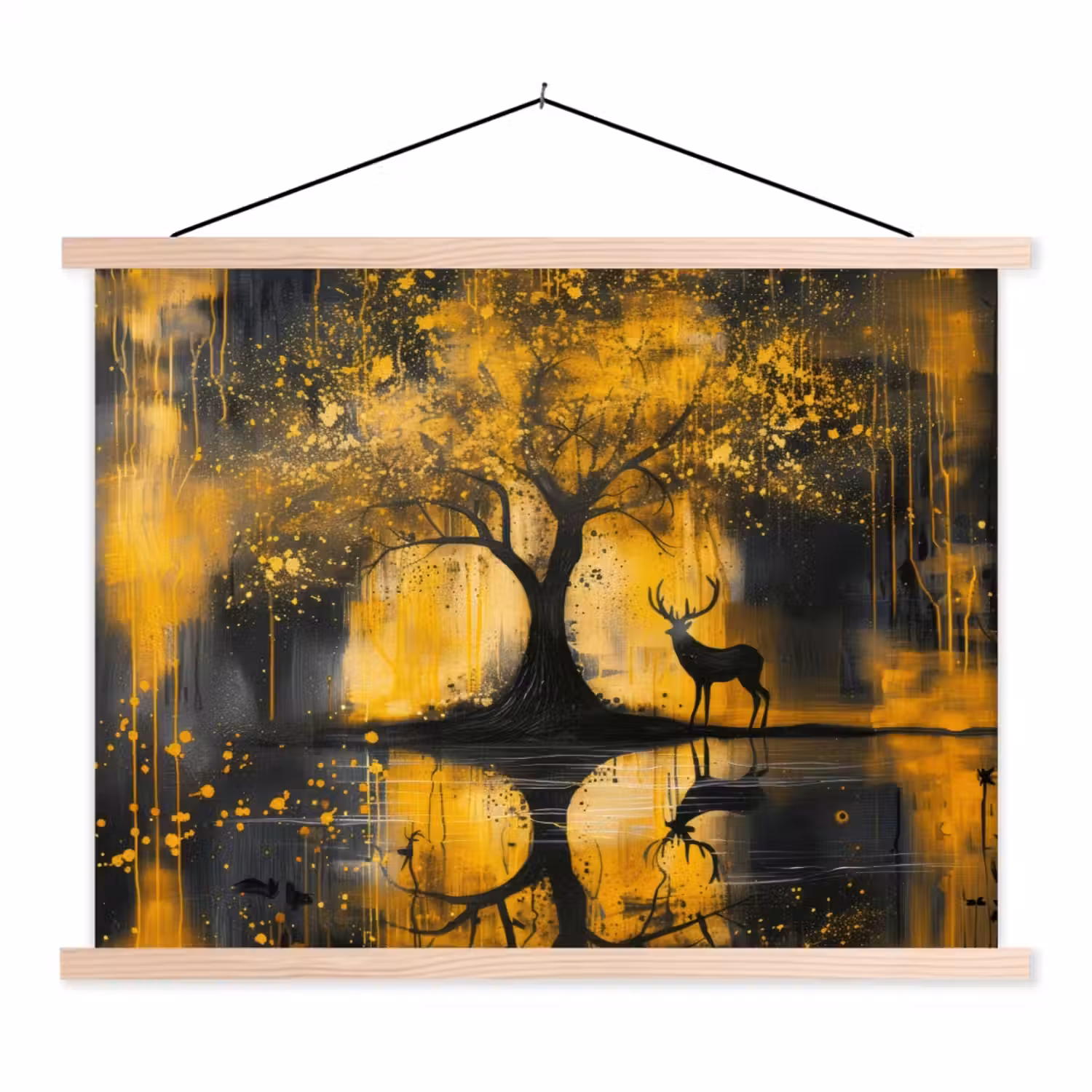 Boom - Verflook - Hert - Natuur - Goud textielposter latten blank klein -3d