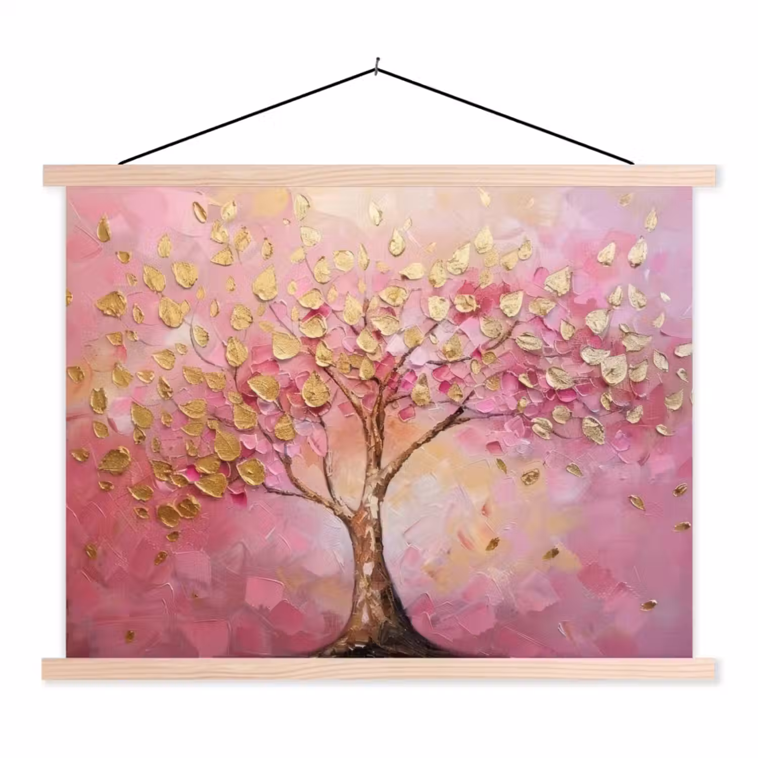 Boom - Roze - Goud - Modern textielposter latten blank klein -3d