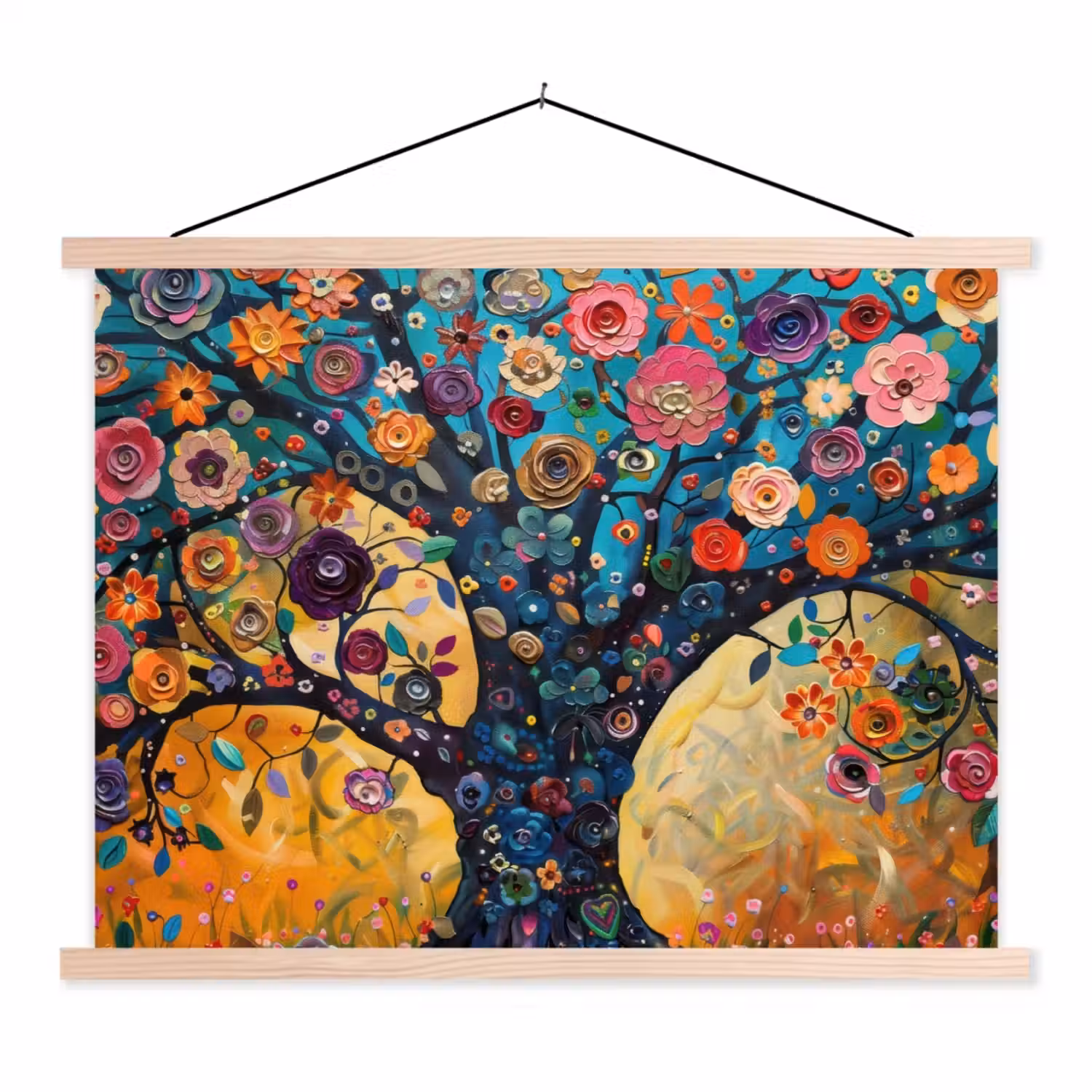 Boom - Levensboom - Kleurrijk - Bloemen - Modern textielposter latten blank klein -3d