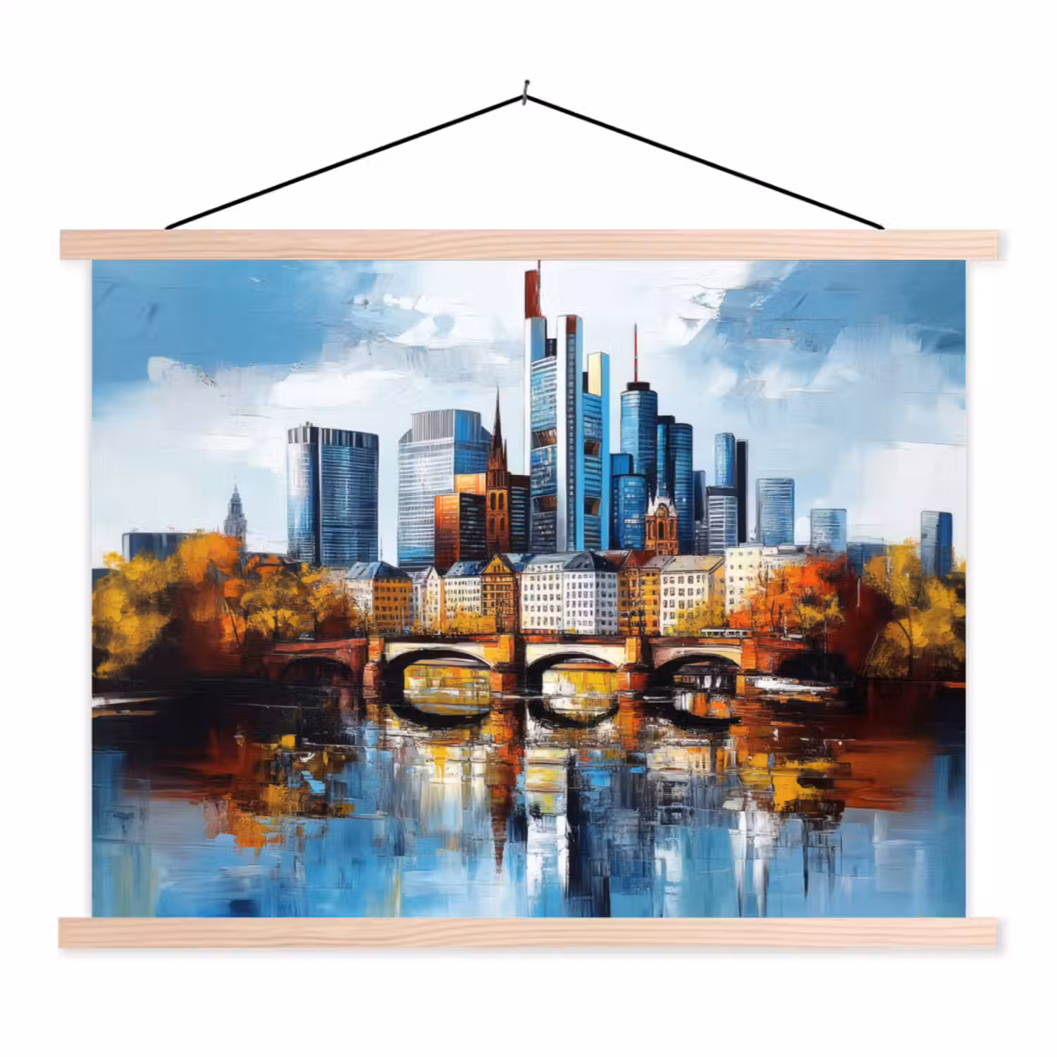 Bomen Frankfurt- Stad - Skyline - Brug textielposter latten blank klein -3d