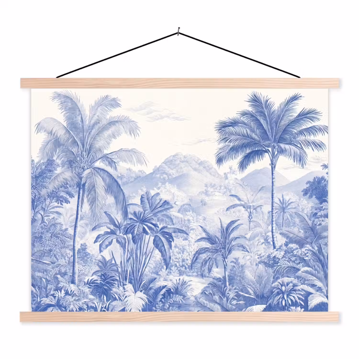 Tropisch - Jungle - Blauw textielposter latten blank klein -3d