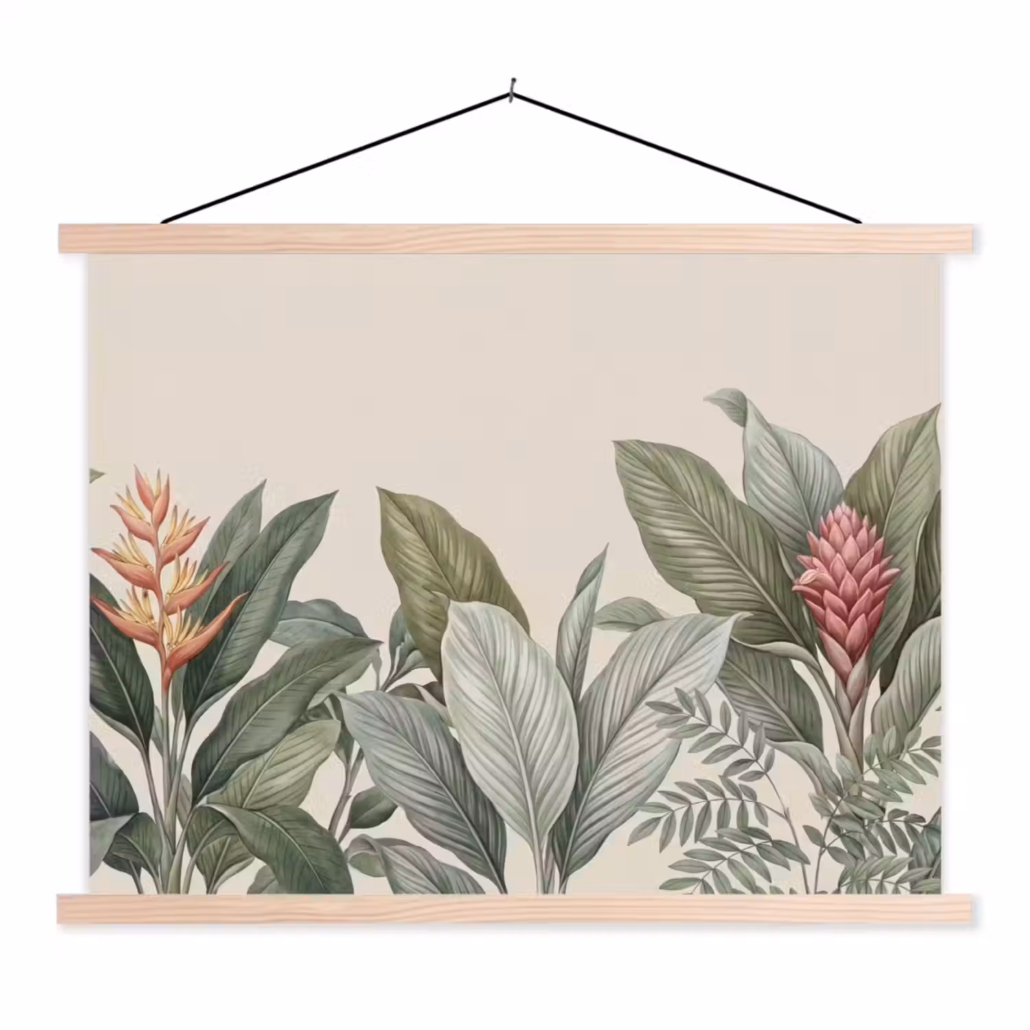 Tropisch - Planten - Modern - Groen textielposter latten blank klein -3d