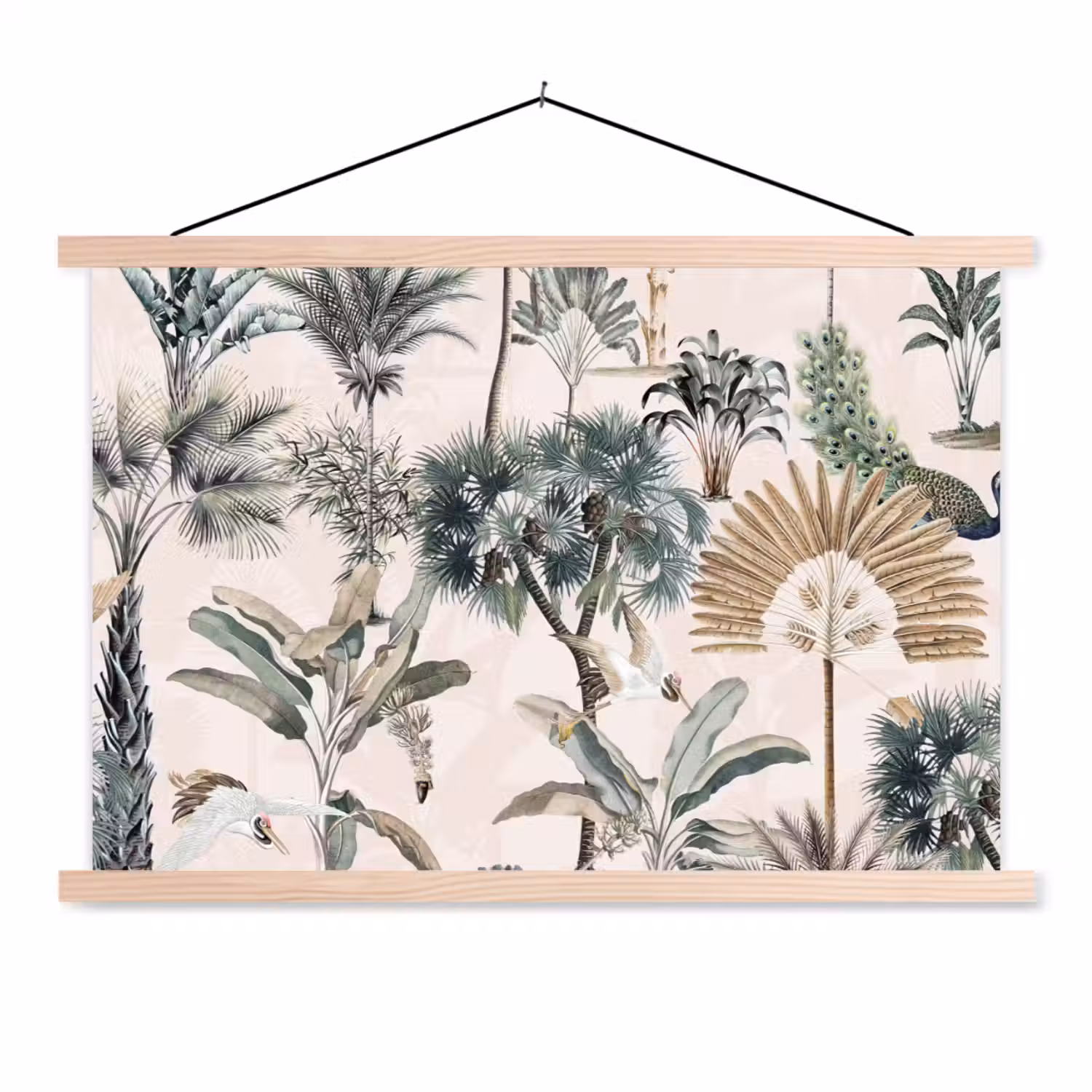 Tropisch - Bomen - Bladeren - Jungle textielposter latten blank klein -3d
