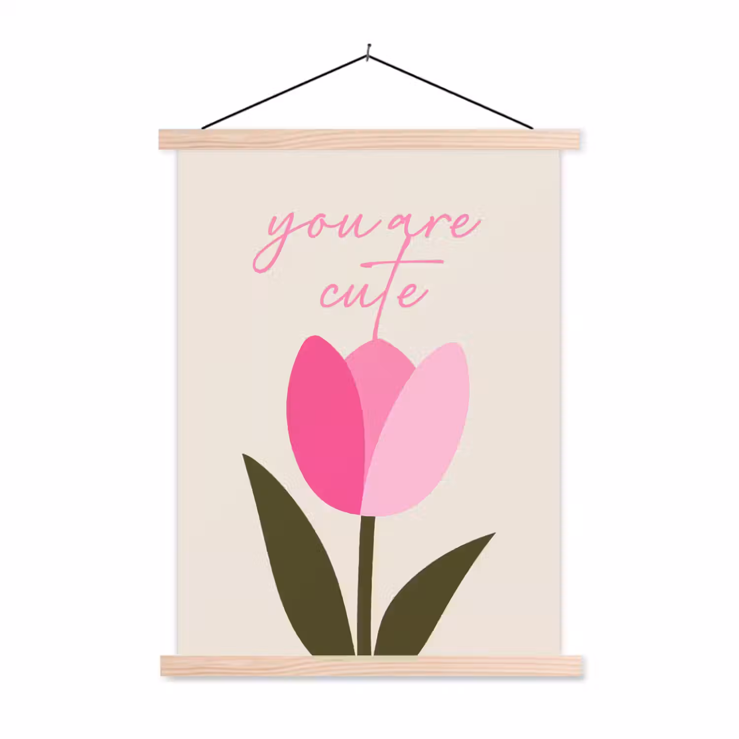 Tulp - Roze - Valentijn - Bloem textielposter latten blank klein -3d