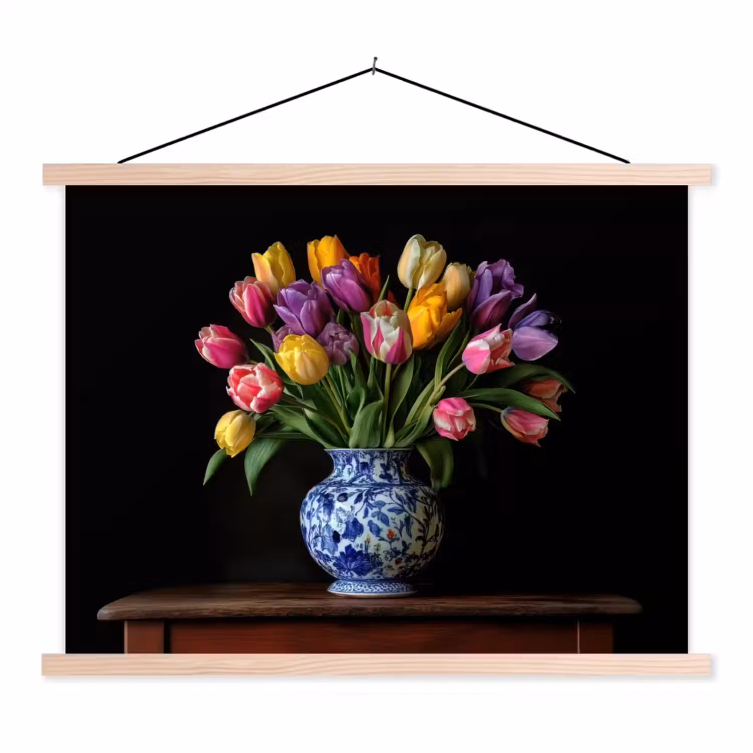Tulpen - Kleuren - Hout - Vaas textielposter latten blank klein -3d