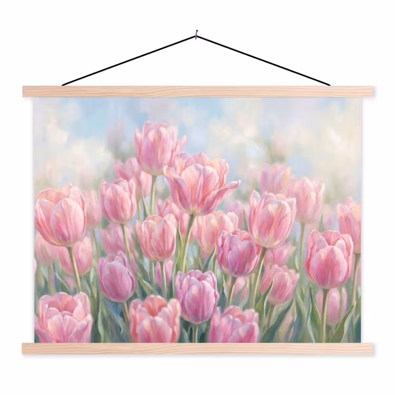 Tulpen - Veld - Lente - Roze textielposter latten blank klein -3d