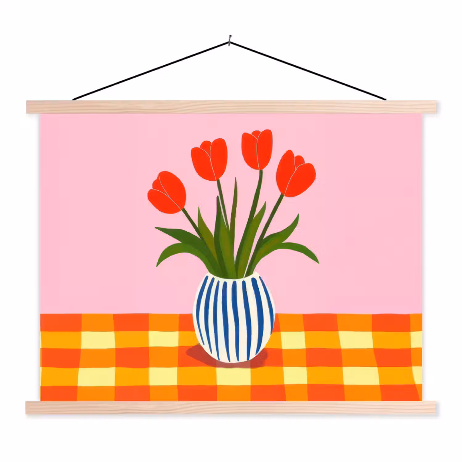 Tulpen - Roze - Vaas textielposter latten blank klein -3d