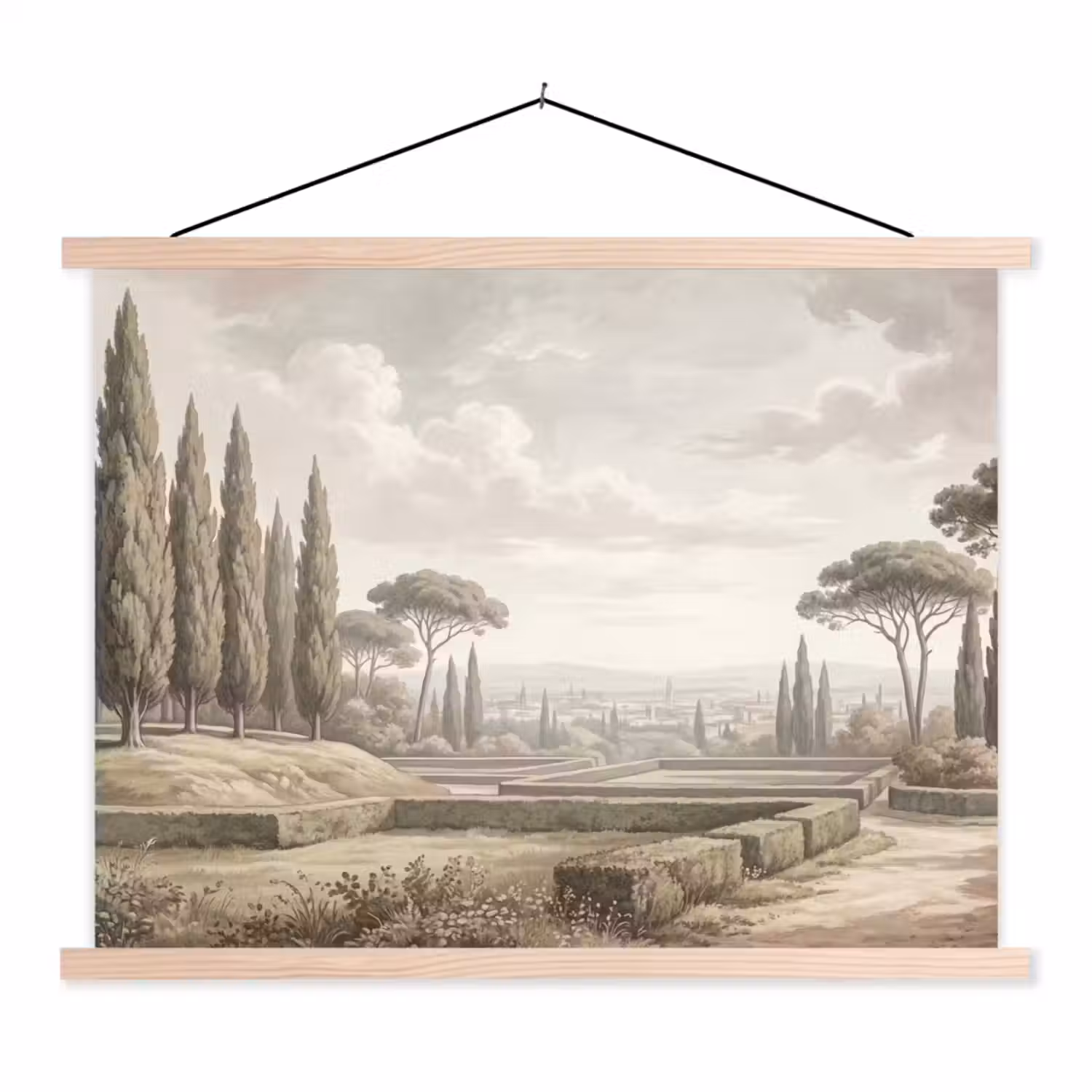 Vallei - Tuin - Natuur - Groen textielposter latten blank klein -3d