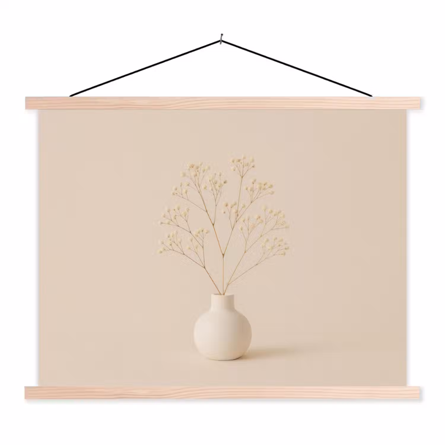 Vaas - Takken - Bloemetjes - Wit textielposter latten blank klein -3d