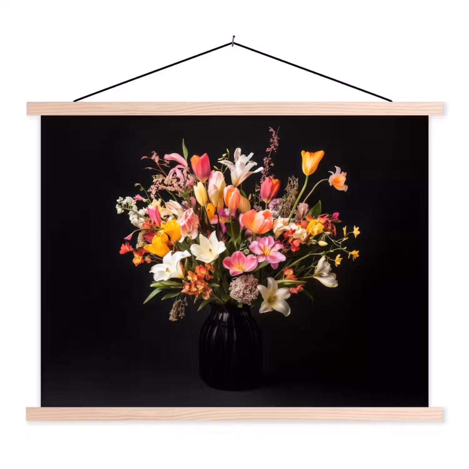 Vaas - Bloemen - Tulpen textielposter latten blank klein -3d