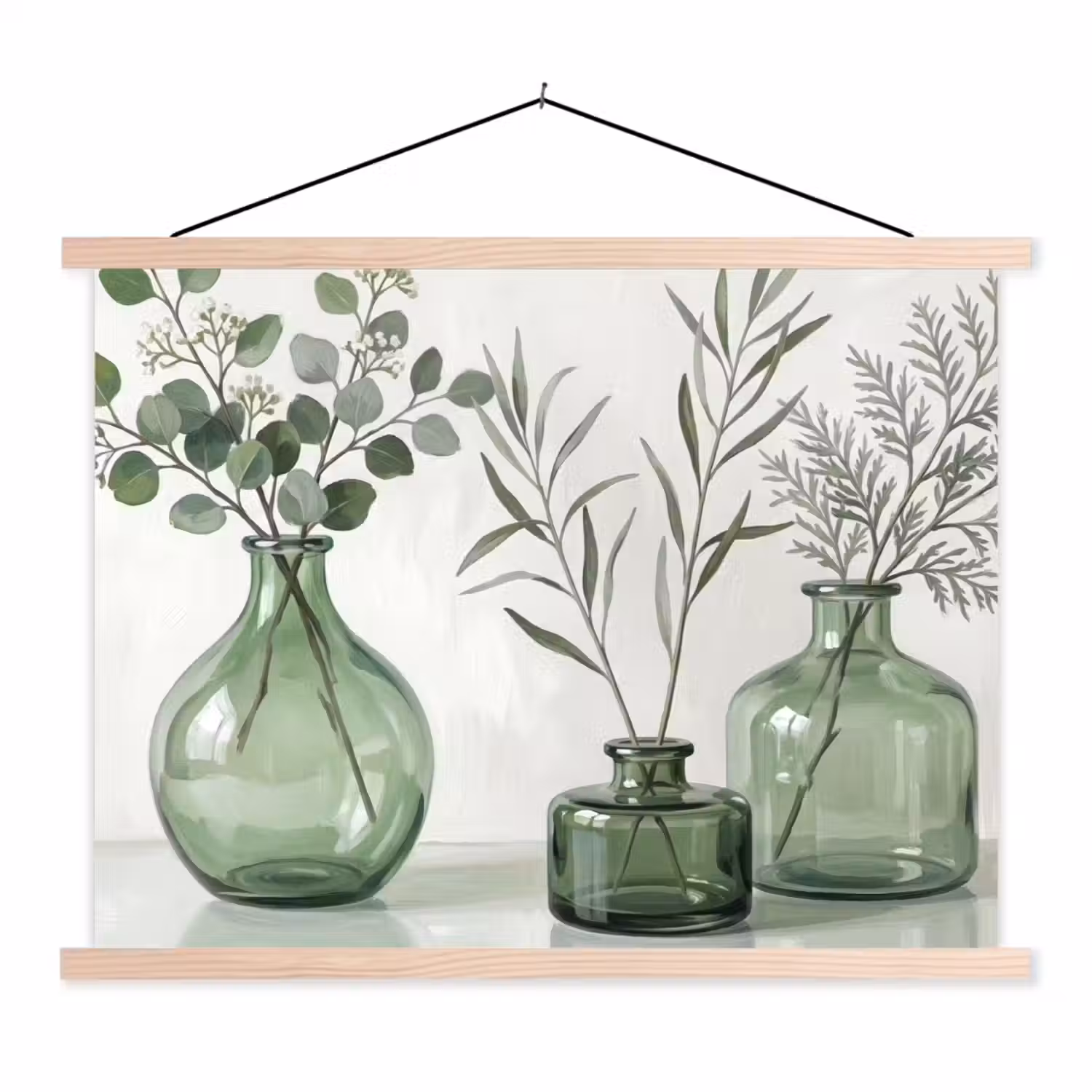 Vazen - Bladeren - Groen textielposter latten blank klein -3d