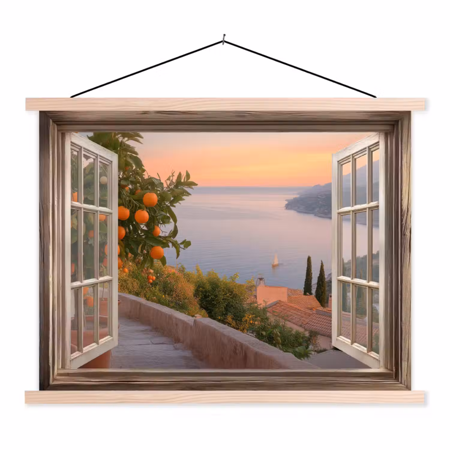 Doorkijk - Uitzicht - Meer - Landschap textielposter latten blank klein -3d