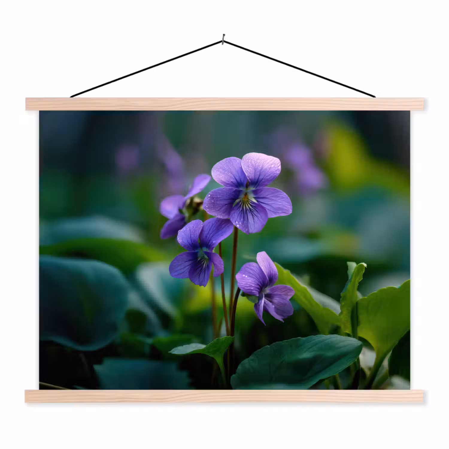 Viooltjes - Paars - Bloem - Bladeren textielposter latten blank klein -3d