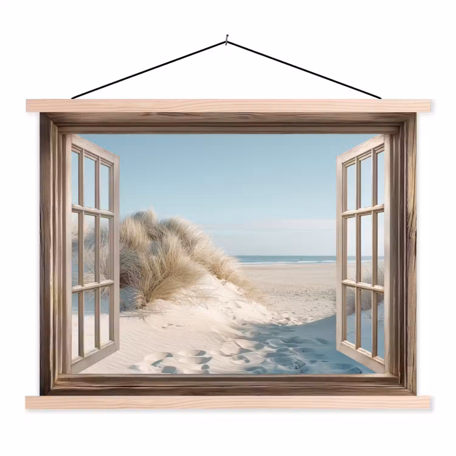 Doorkijk - Helmgras - Duinen - Zee - Landschap textielposter latten blank klein -3d