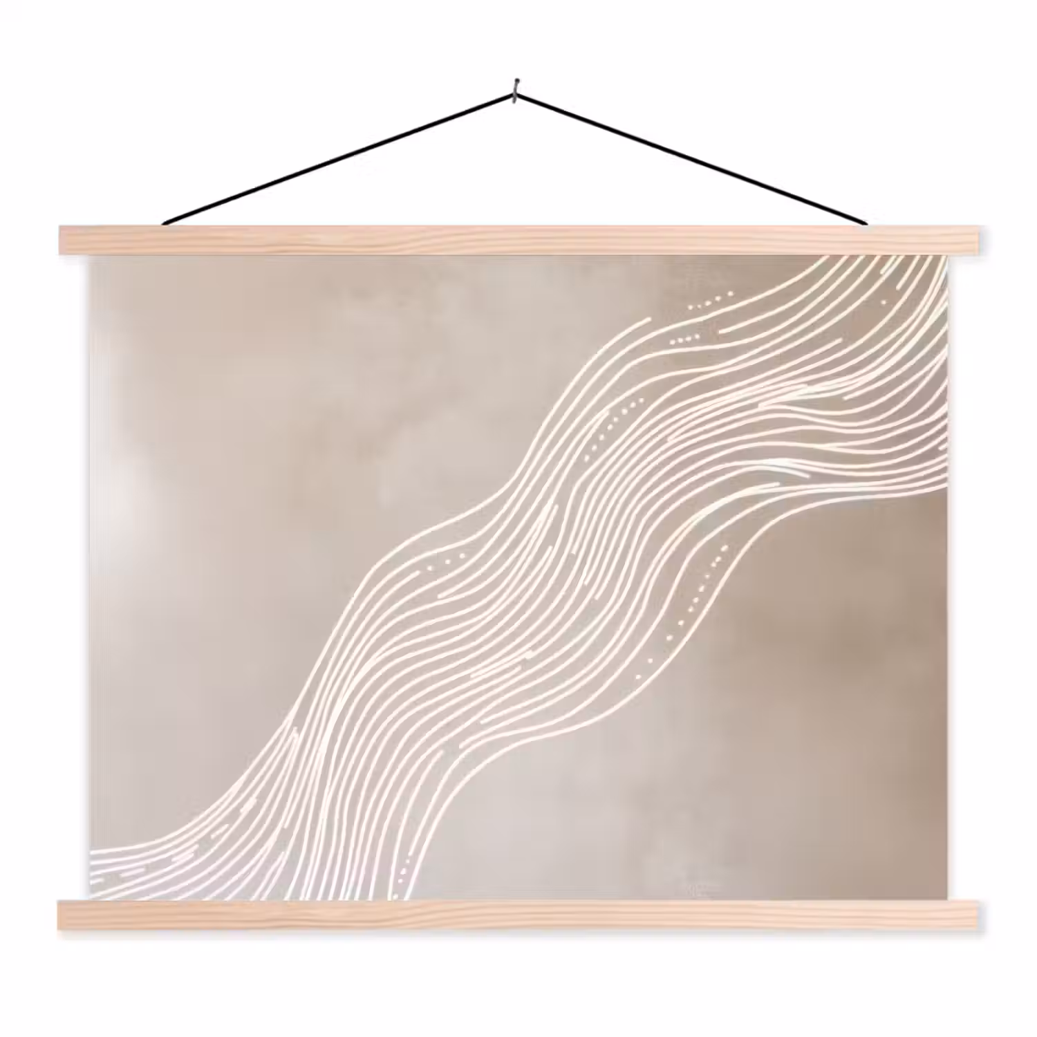Golvende lijnen - Vloeiend - Zandkleurig textielposter latten blank klein -3d