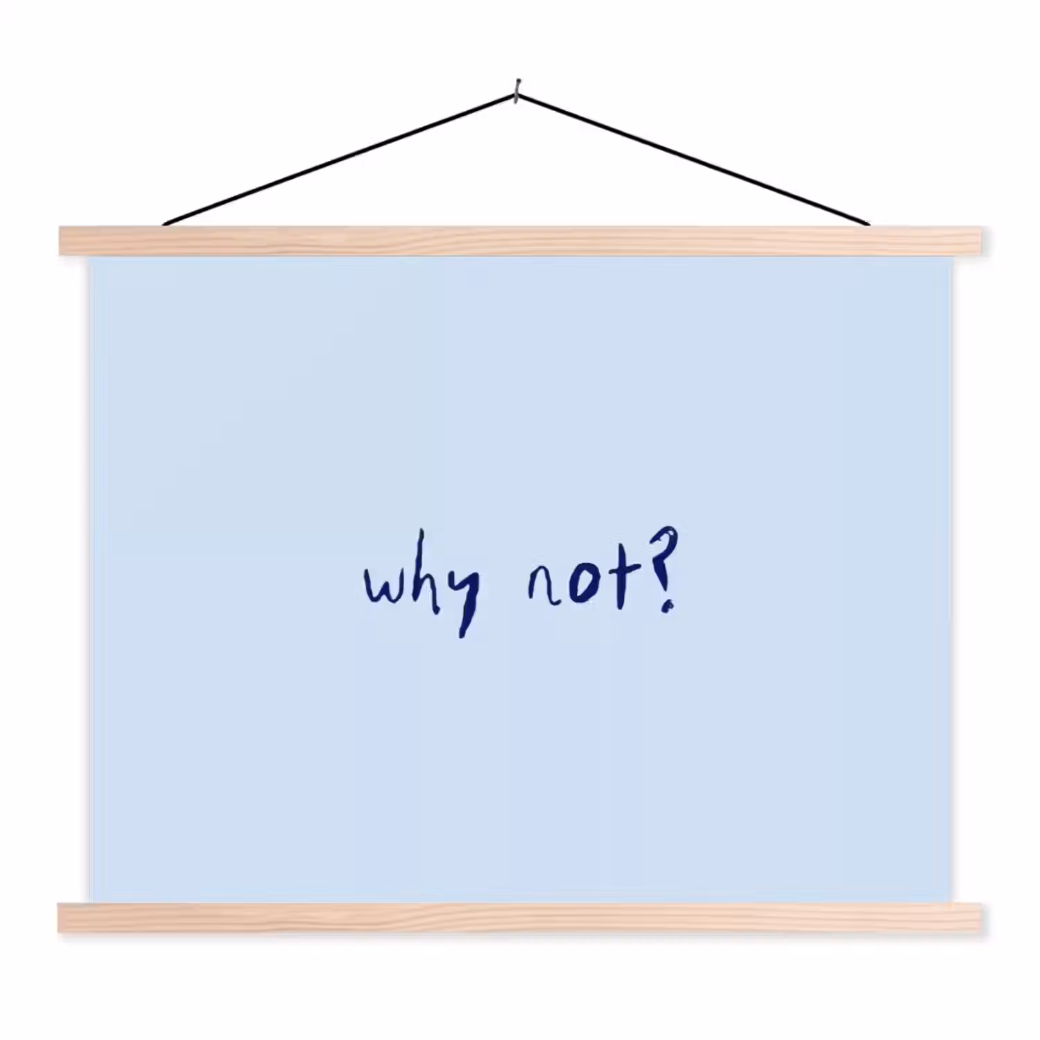 Why not - Blauw - Donker blauw - Quote textielposter latten blank klein -3d