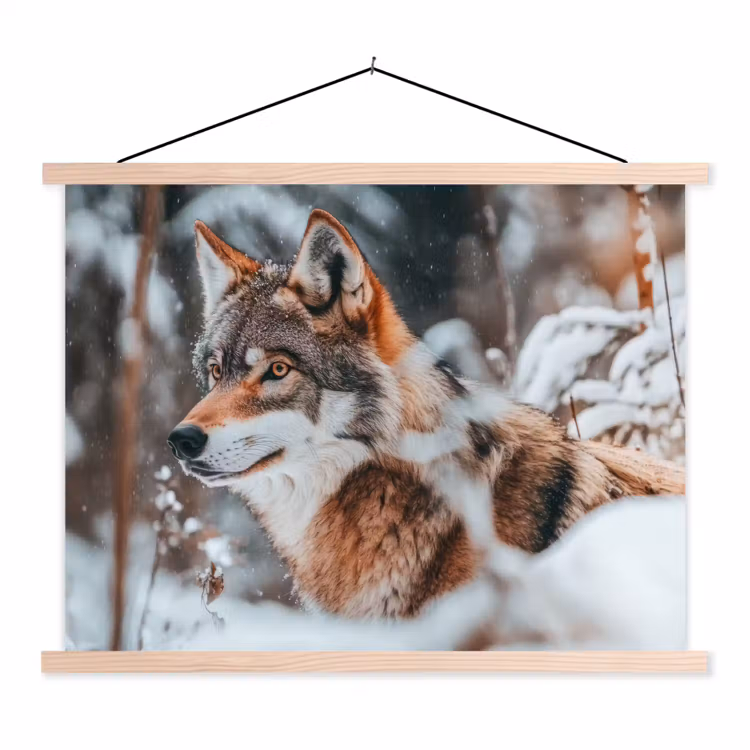 Wolf - Sneeuw - Winter - Dieren - Natuur - Sneeuw textielposter latten blank klein -3d