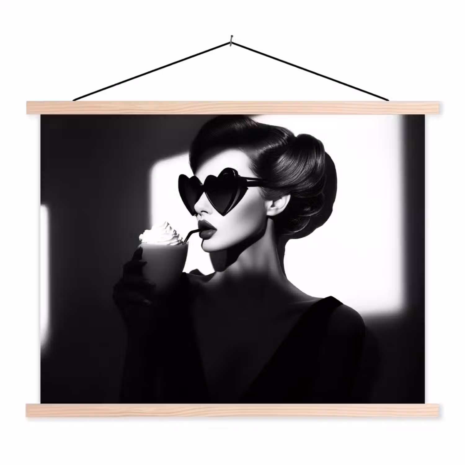 Vrouw - Zwart - Hart textielposter latten blank klein -3d