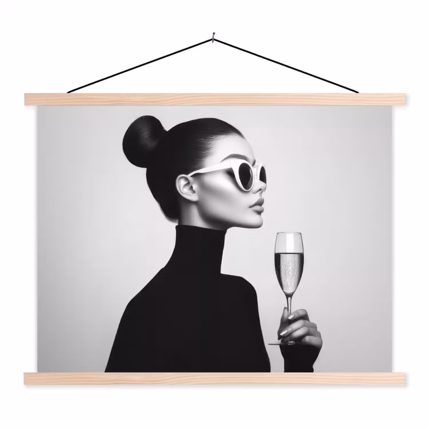 Vrouw - Champagne - Modern textielposter latten blank klein -3d