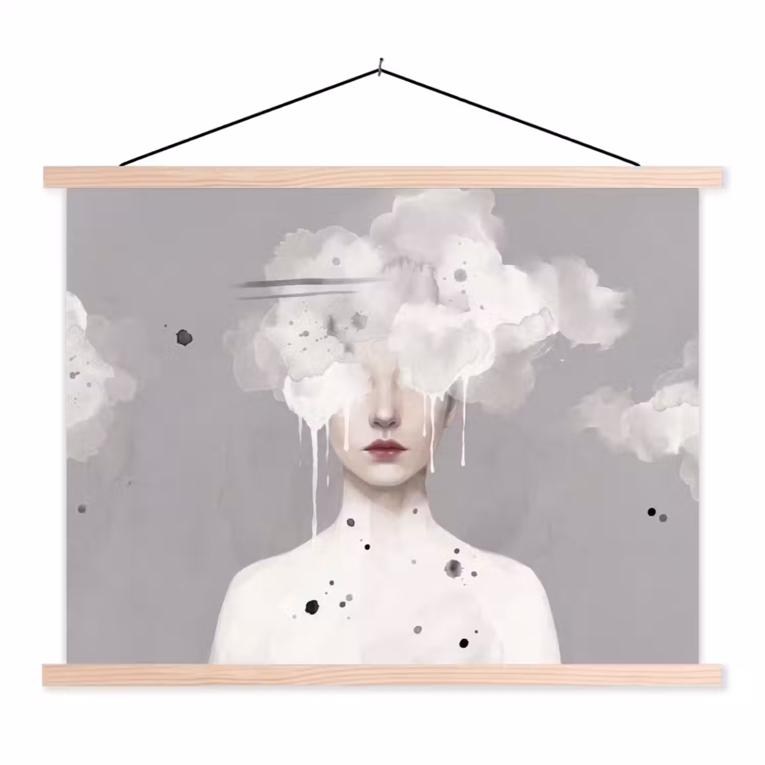 Vrouw - Wolk - Grijs textielposter latten blank klein -3d