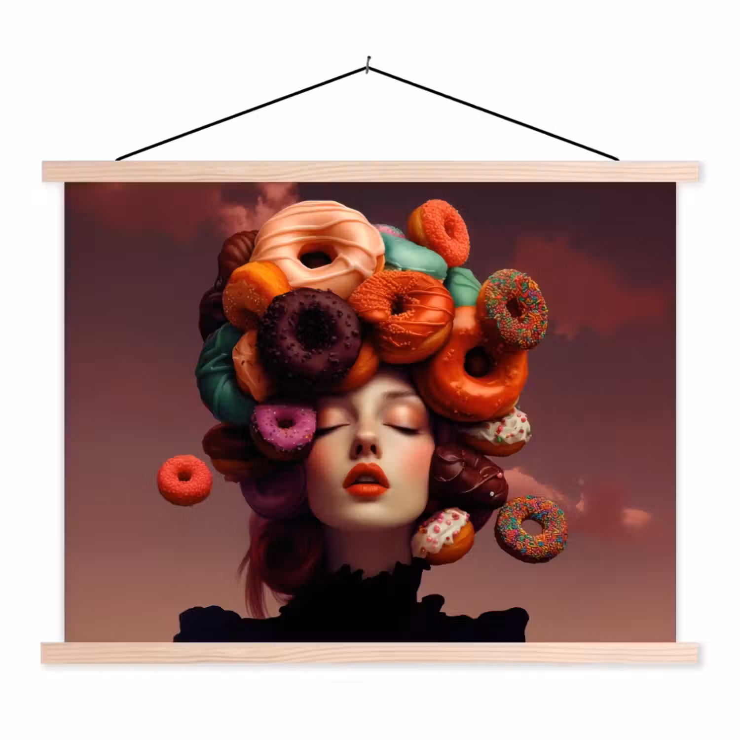 Vrouw - Donuts - Kleurrijk textielposter latten blank klein -3d