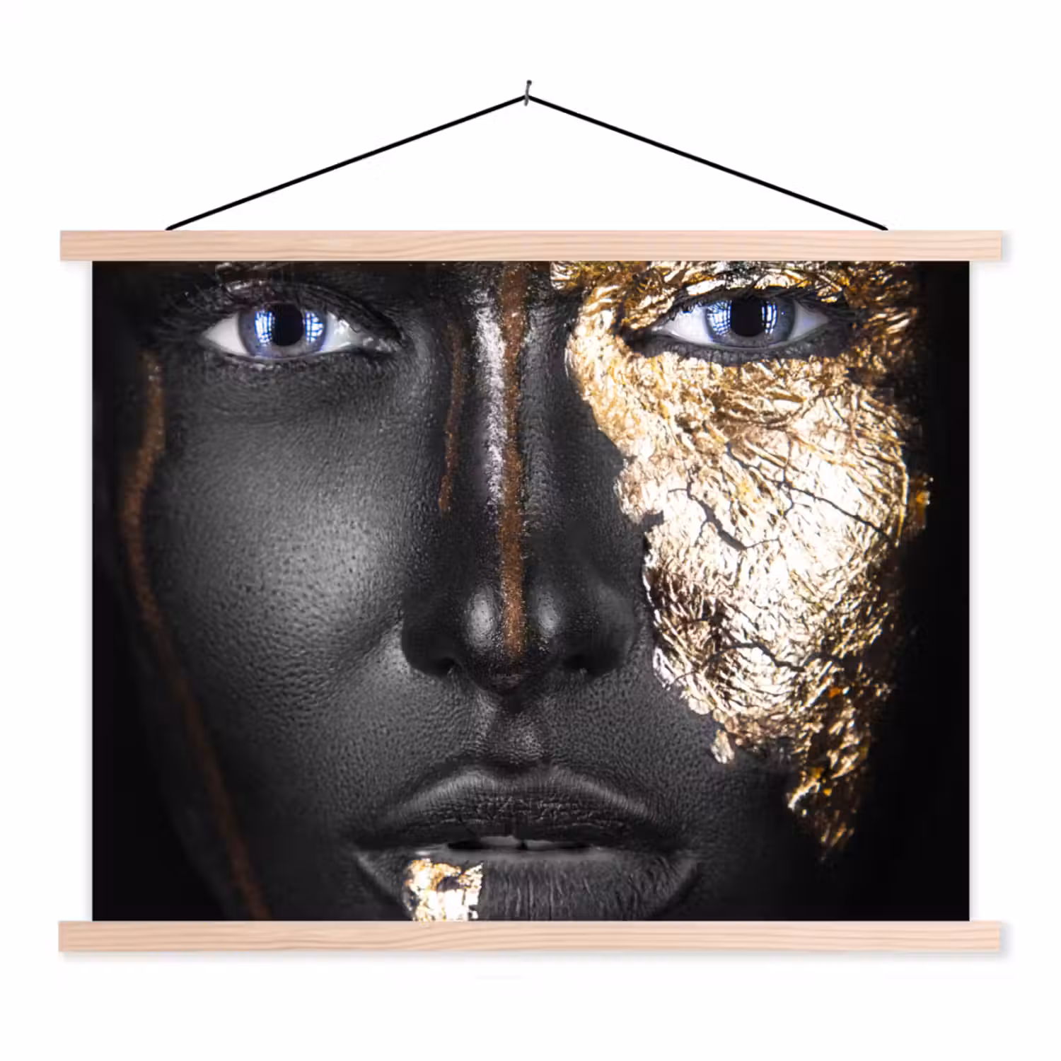 Vrouw - Bladgoud - Zwart - Goud - Luxe textielposter latten blank klein -3d