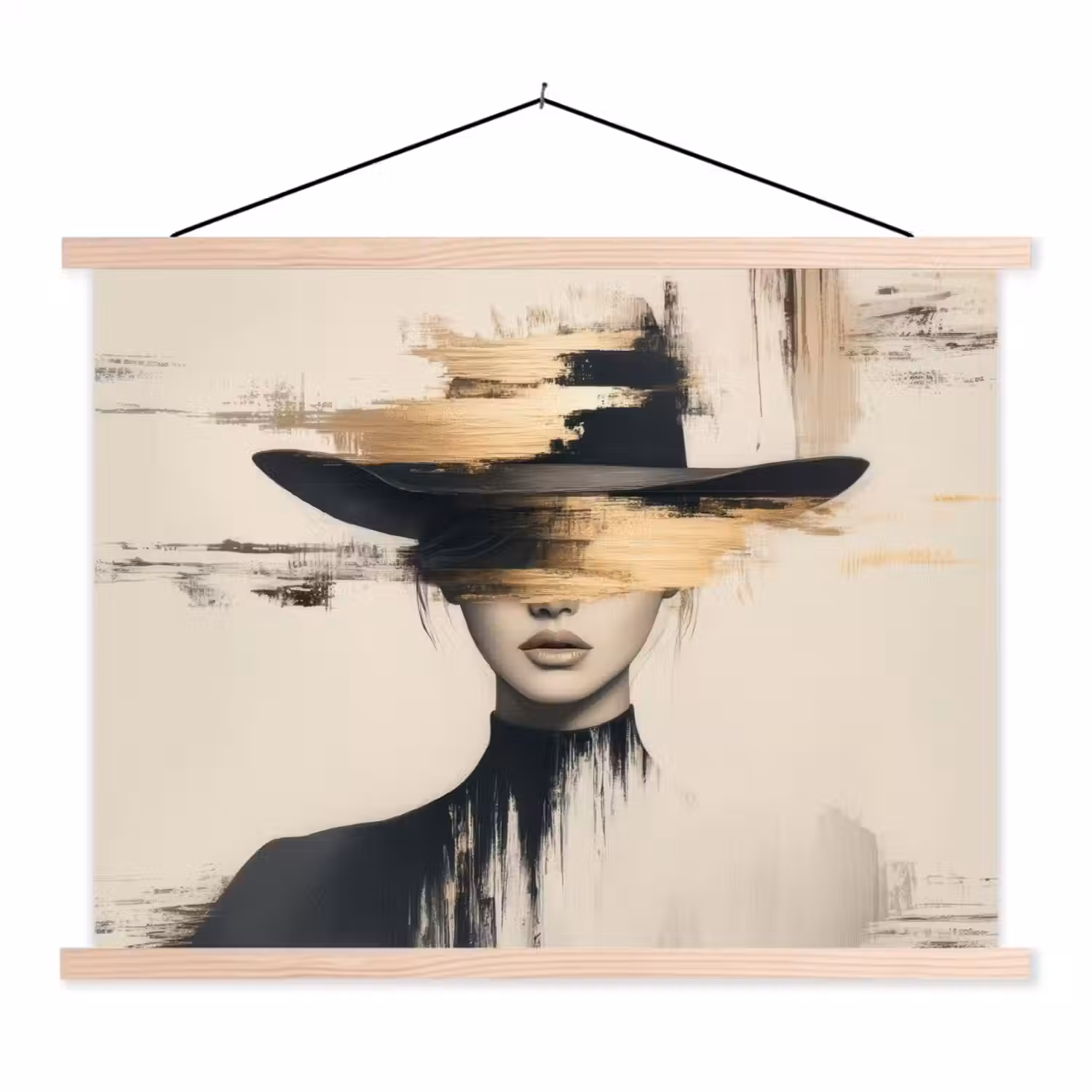 Vrouw - Hoed - Verf textielposter latten blank klein -3d